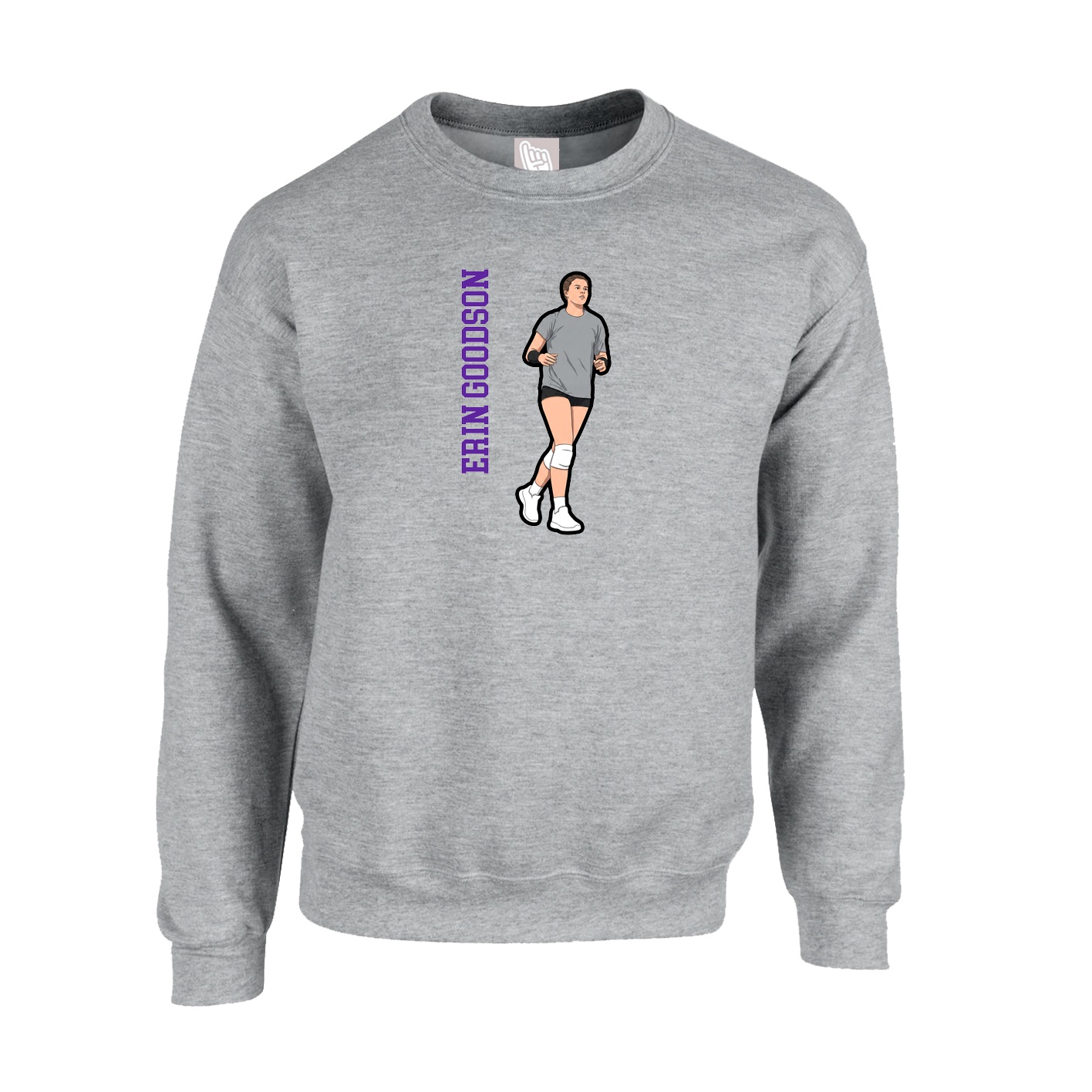 Fleece Crew — Name Vertical in Grey