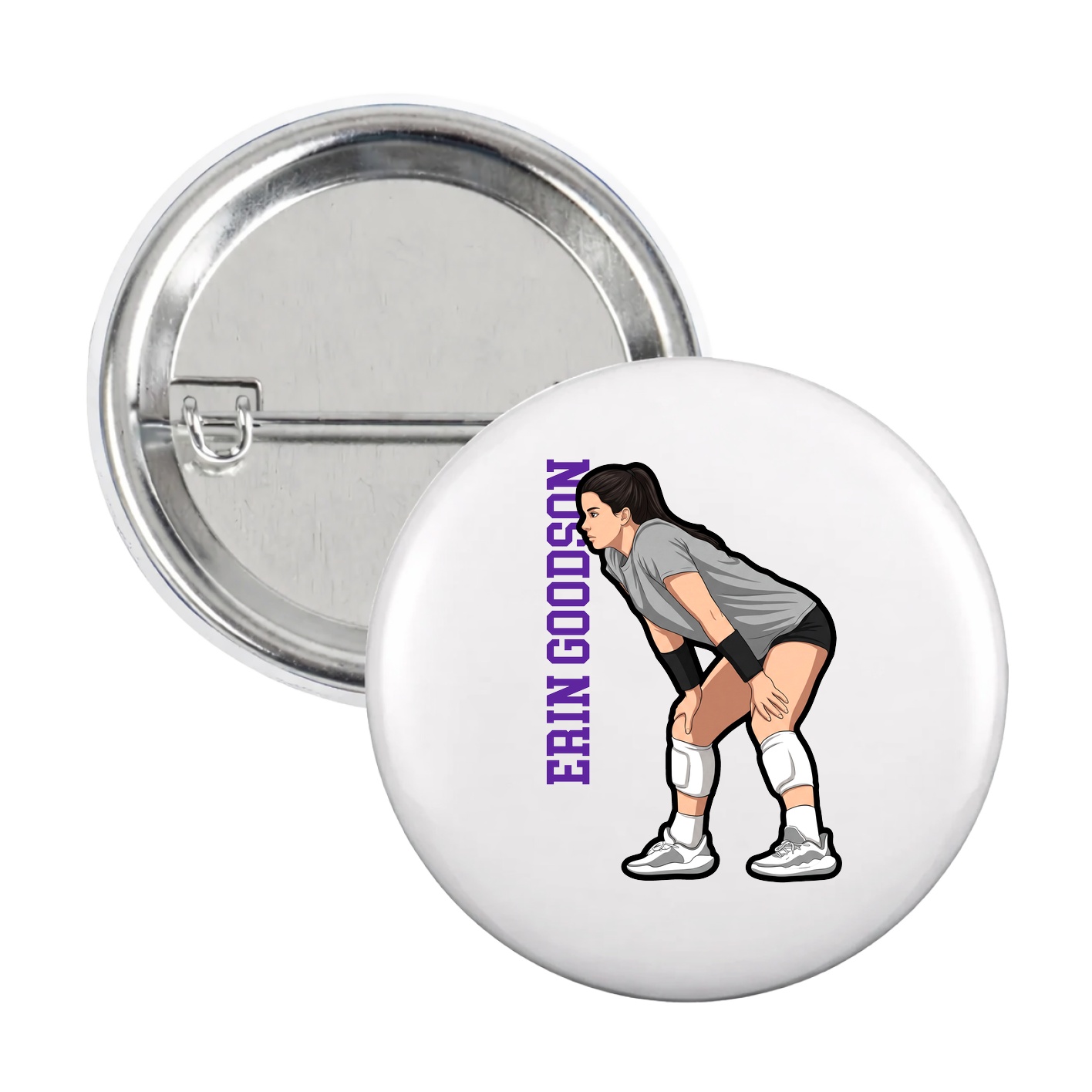 Game Day Button — Name Vertical in White