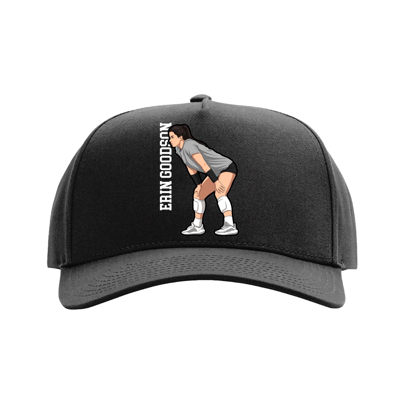Full Fabric Five-Panel Champ Cap — Name Vertical in Black