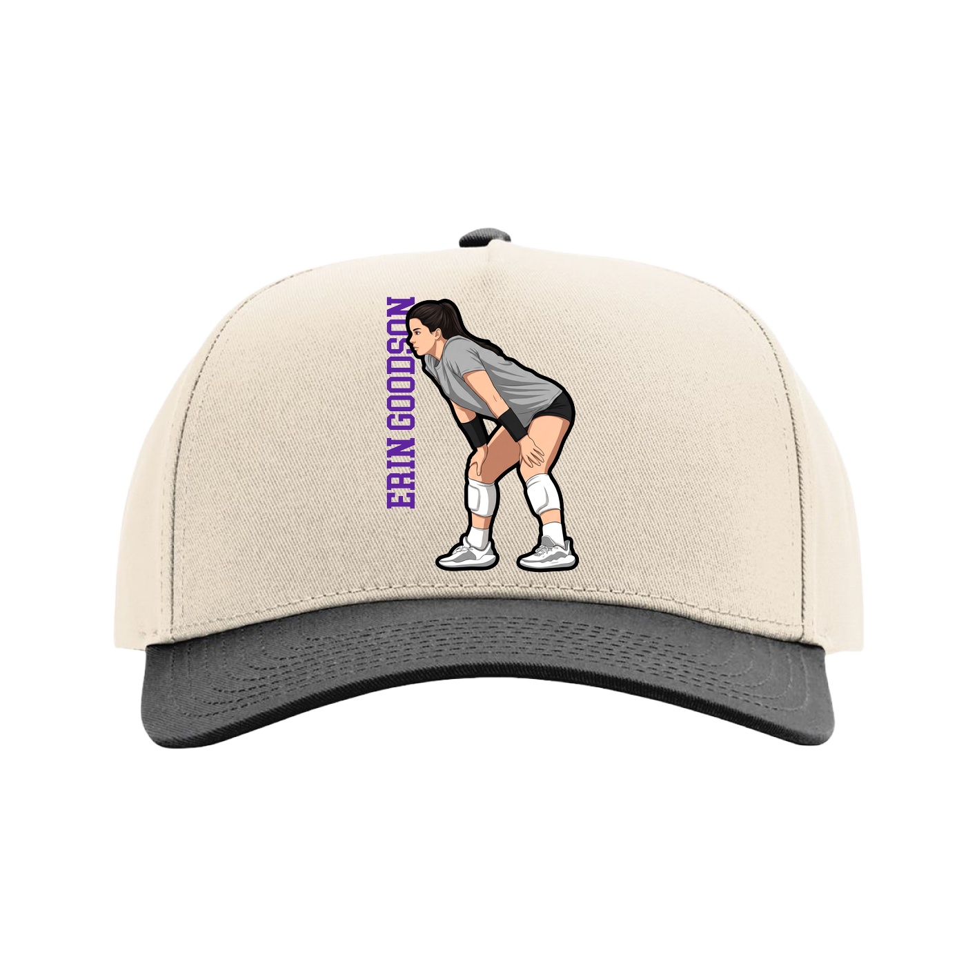Full Fabric Five-Panel Champ Cap — Name Vertical in Cream/Black