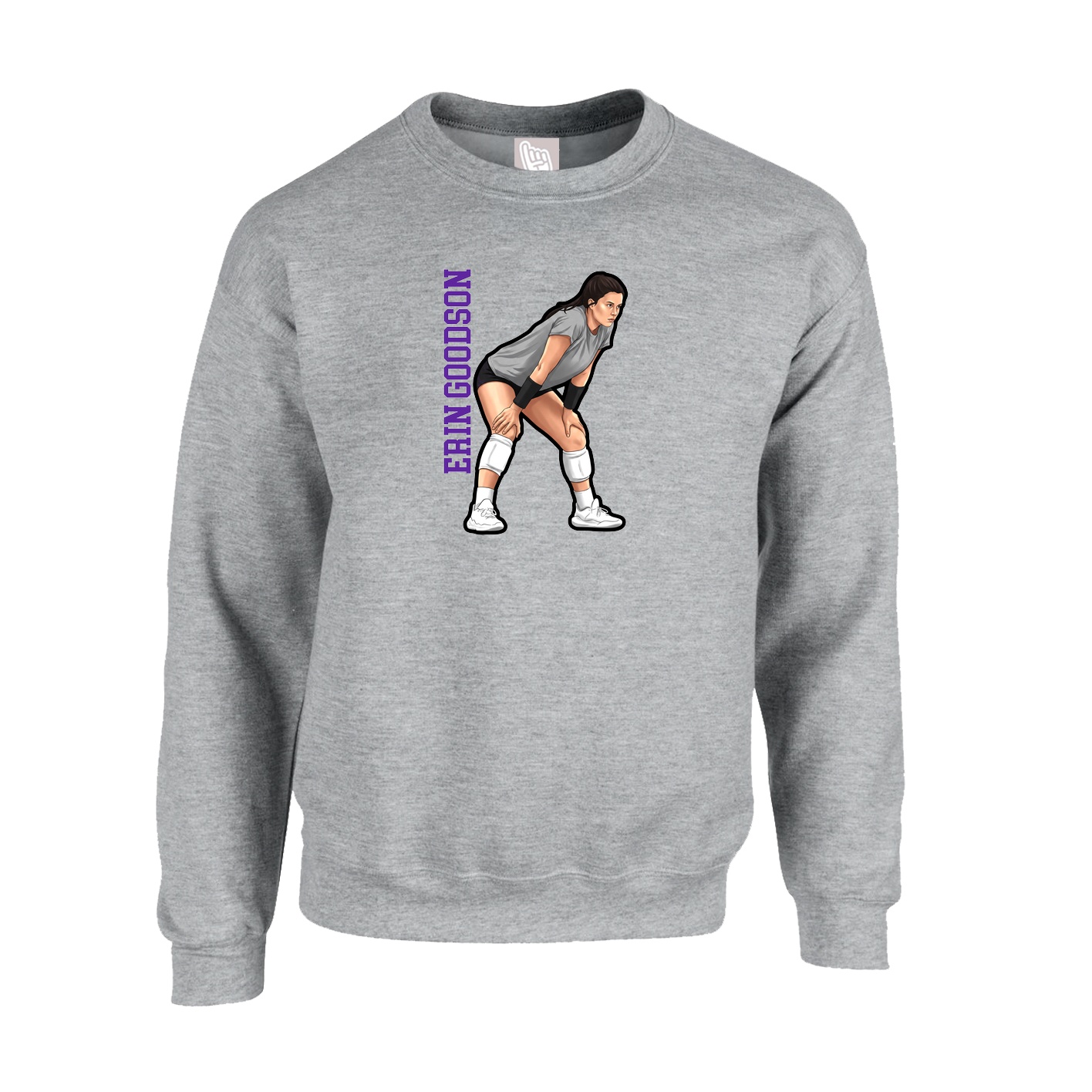 Fleece Crew — Name Vertical in Grey