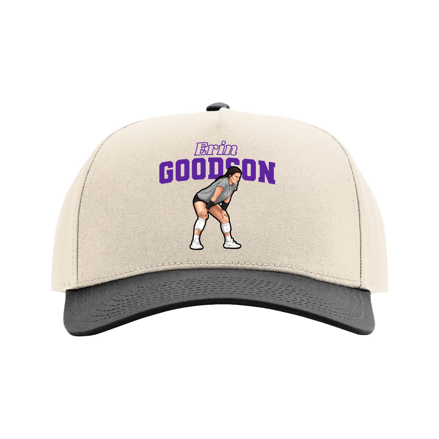 Full Fabric Five-Panel Champ Cap — Name Arch in Cream/Black