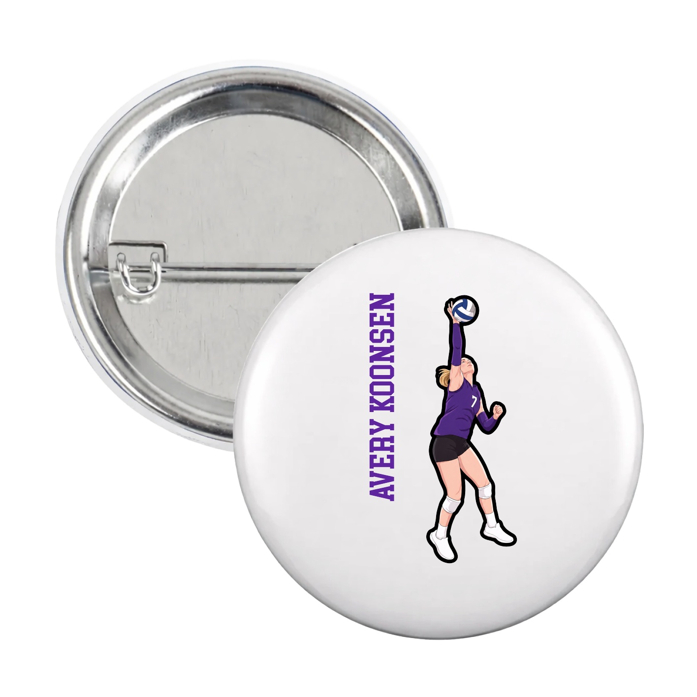 Game Day Button — Name Vertical in White