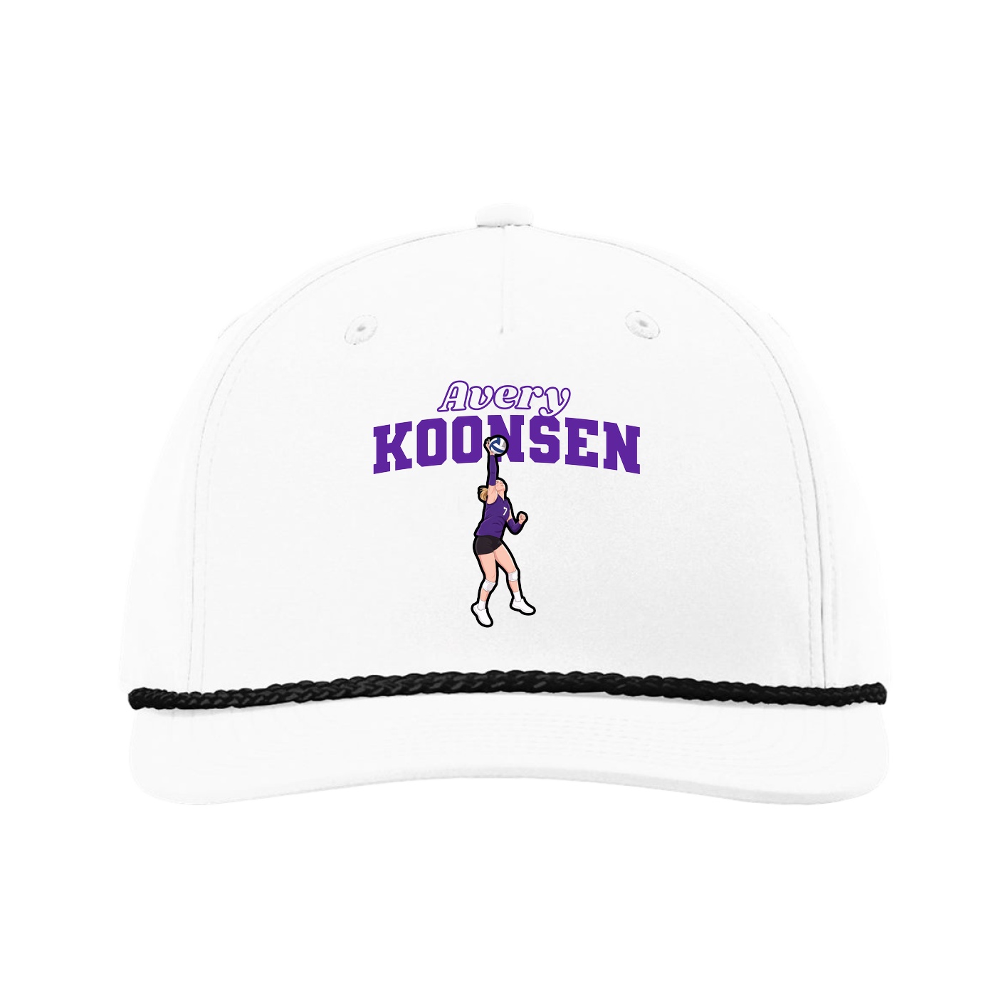 Five-Panel Classic Rope Cap — Name Arch in White
