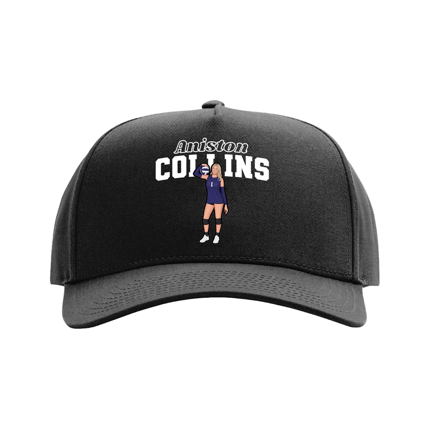 Full Fabric Five-Panel Champ Cap — Name Arch in Black