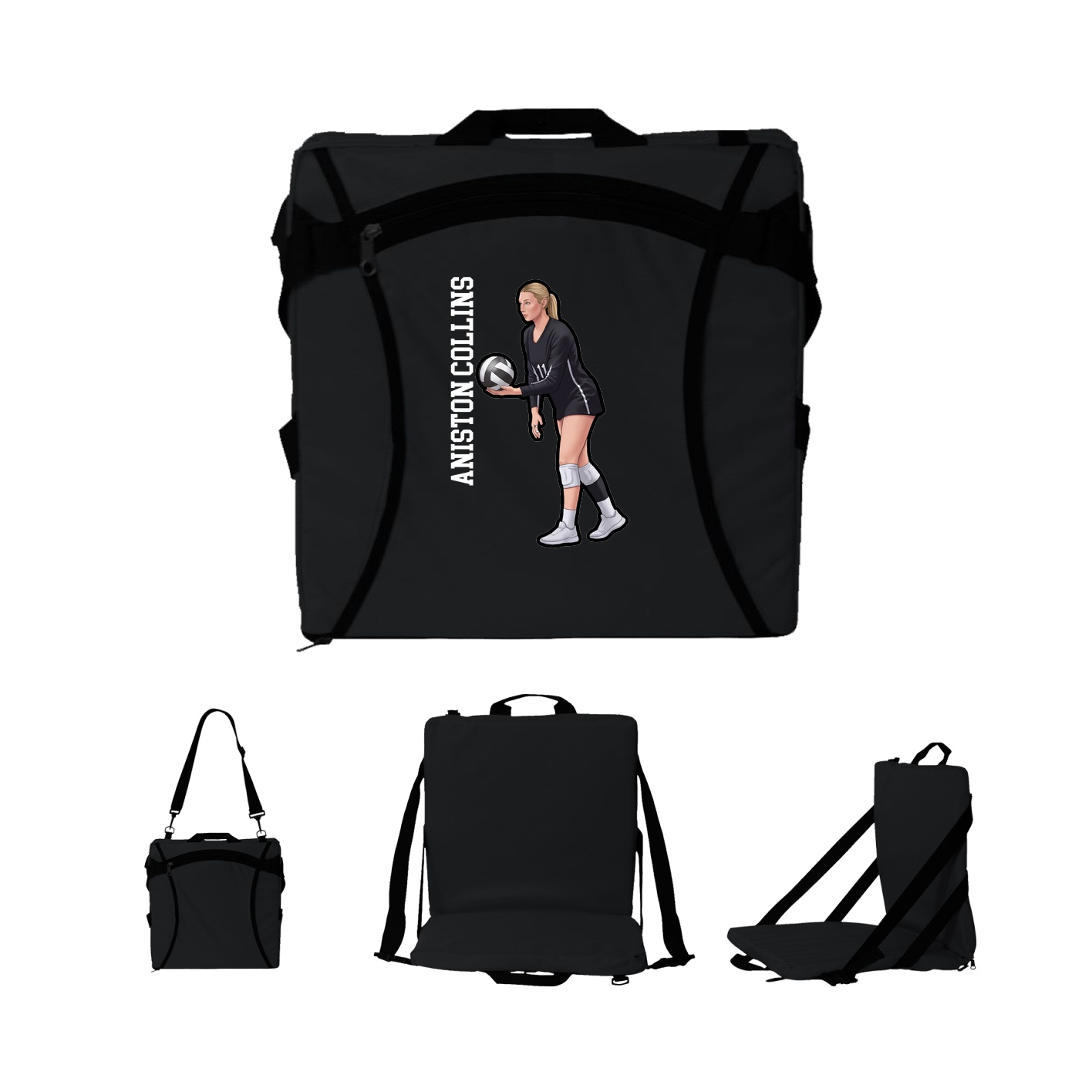 Folding Stadium Seat — Name Vertical in Black