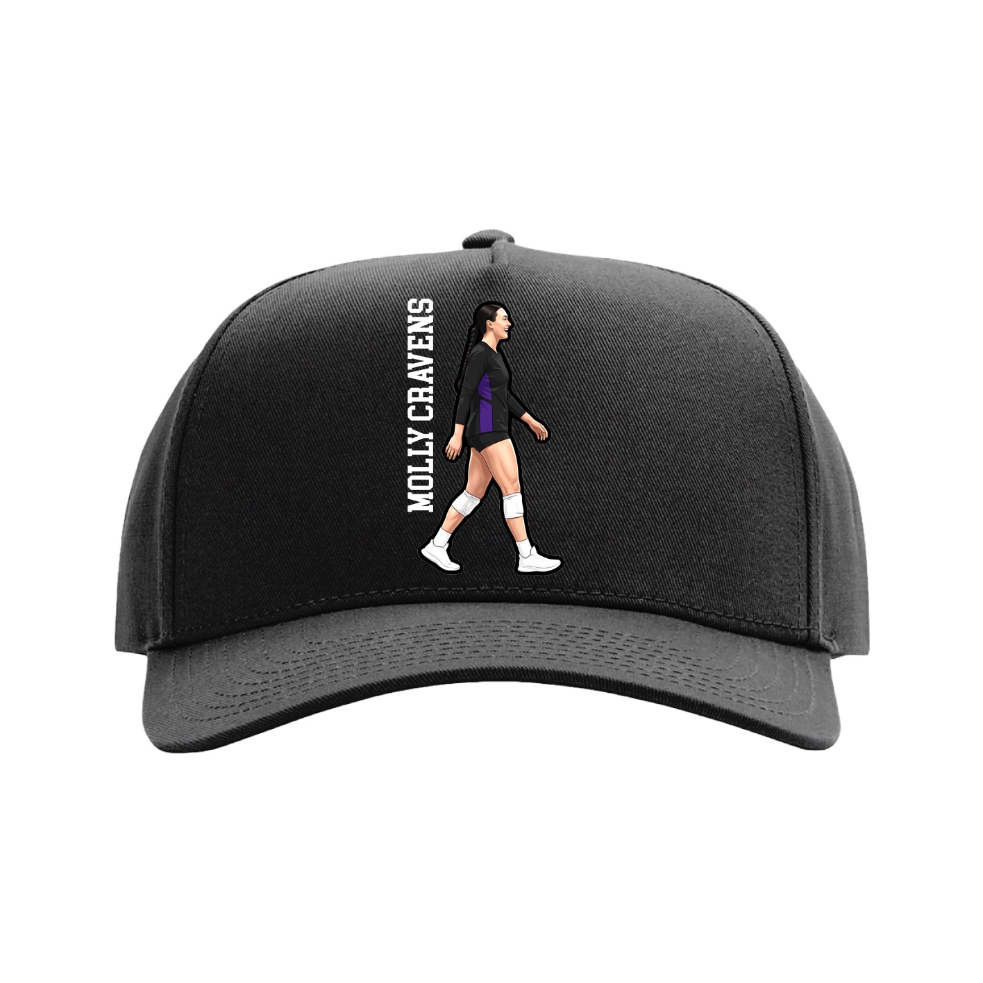 Full Fabric Five-Panel Champ Cap — Name Vertical in Black
