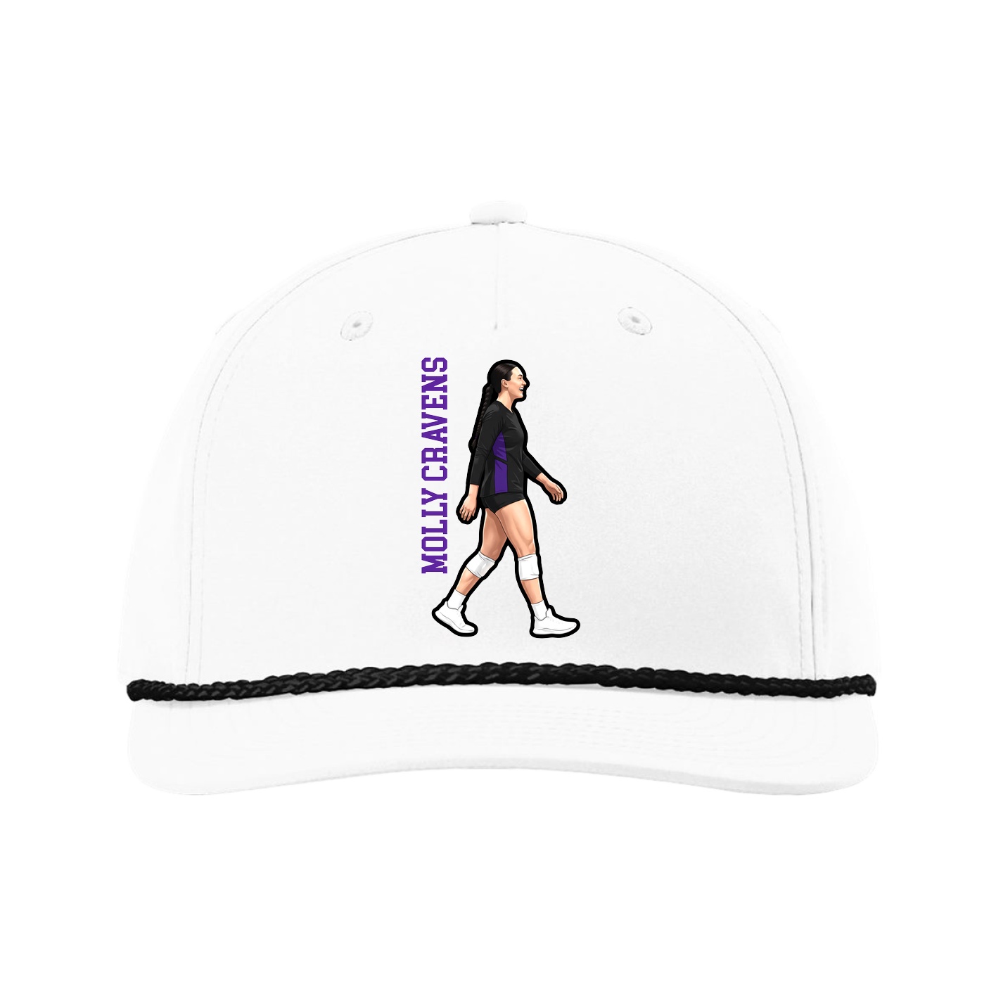 Five-Panel Classic Rope Cap — Name Vertical in White