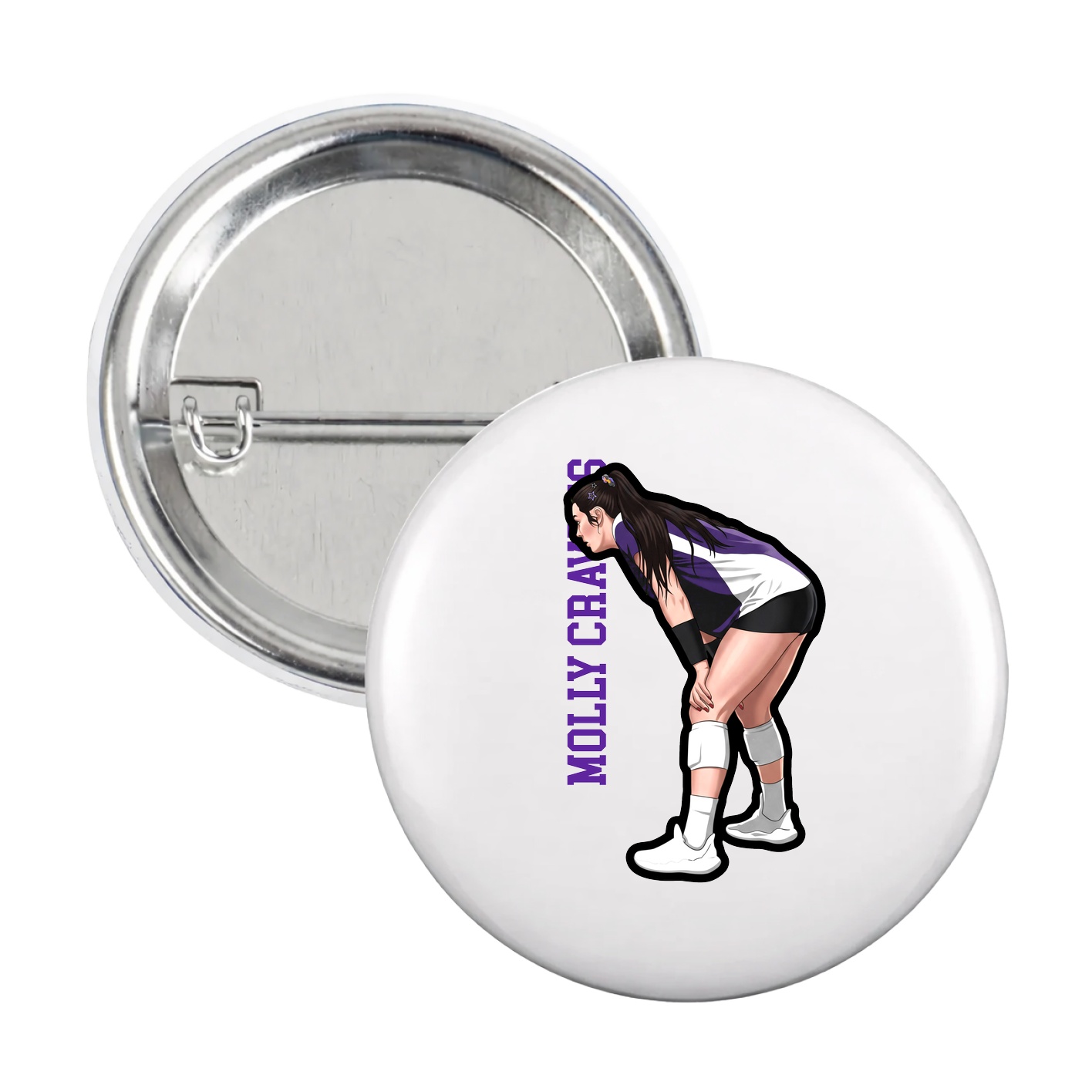 Game Day Button — Name Vertical in White