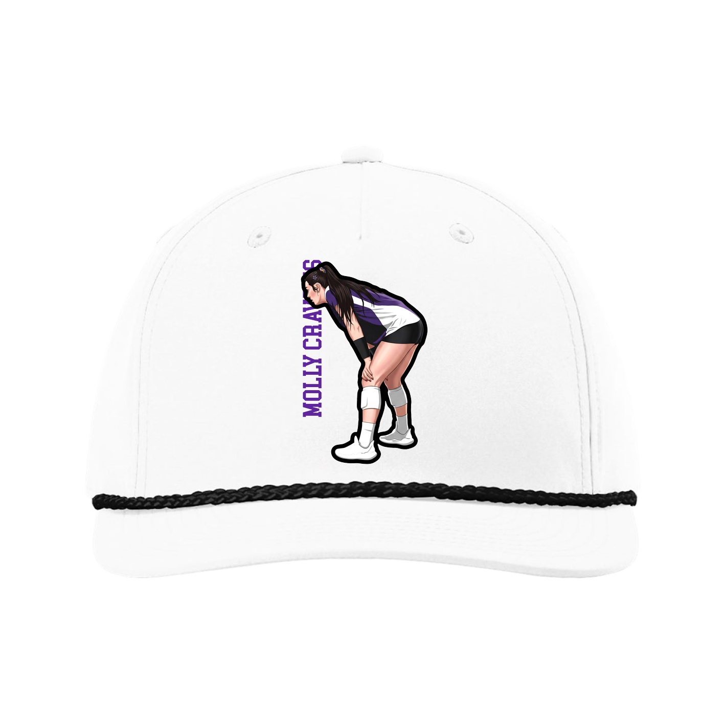 Five-Panel Classic Rope Cap — Name Vertical in White