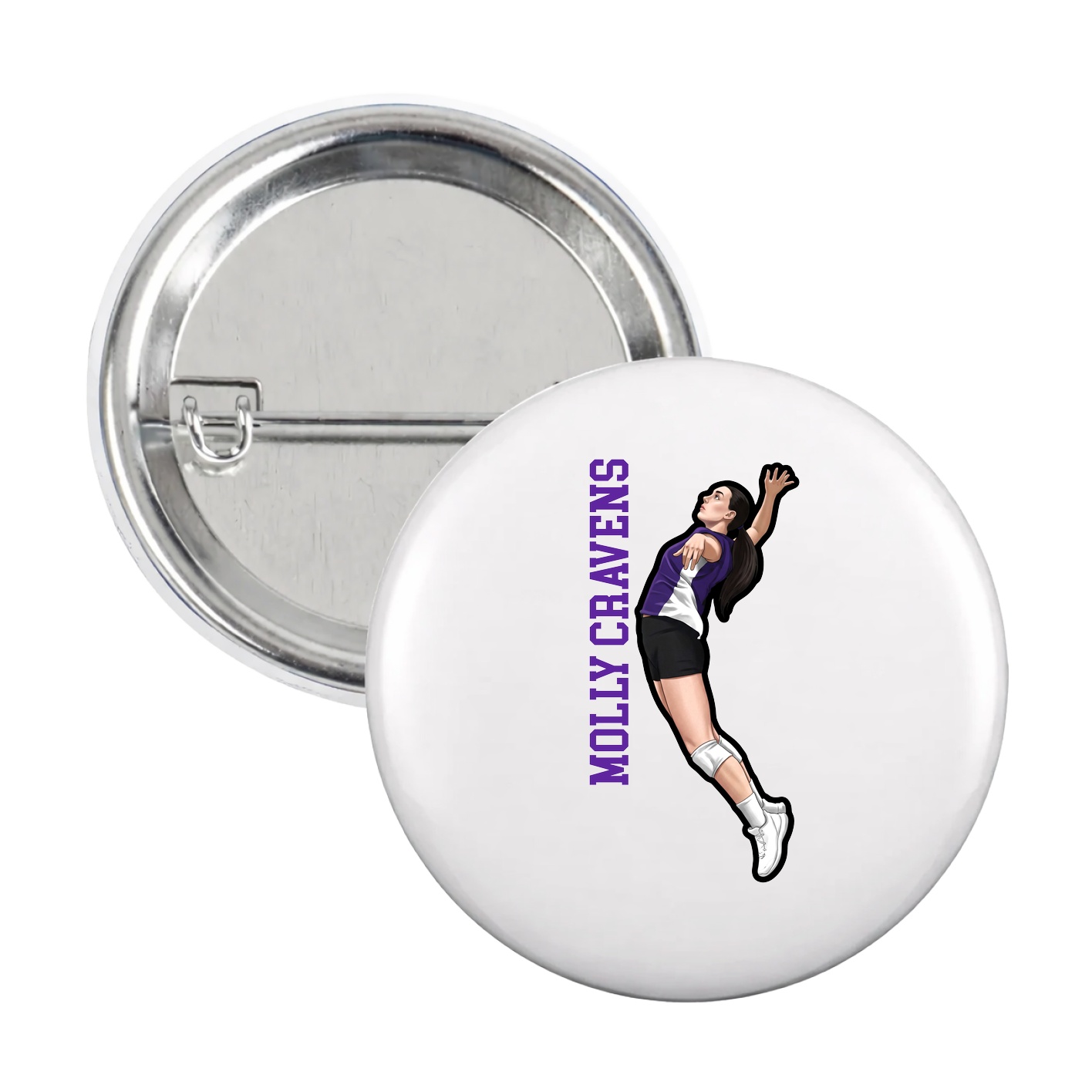 Game Day Button — Name Vertical in White