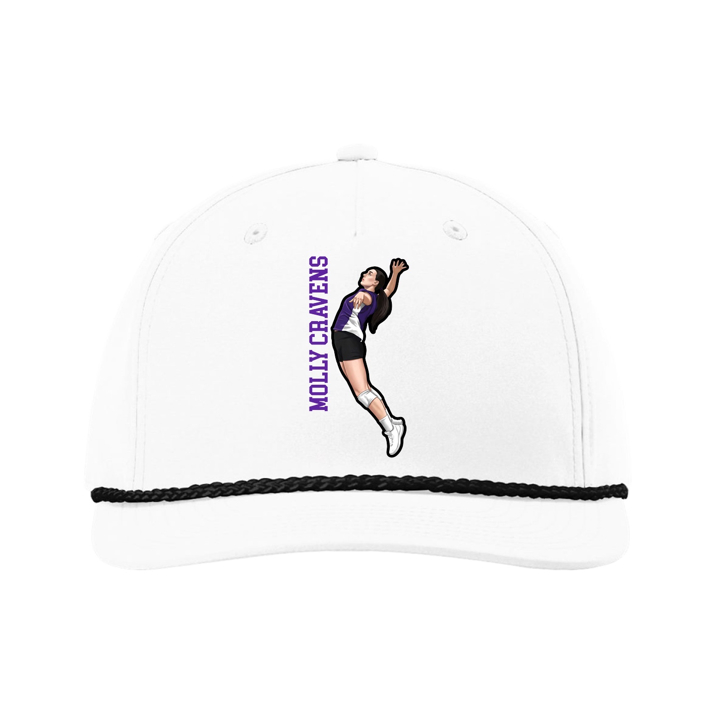 Five-Panel Classic Rope Cap — Name Vertical in White