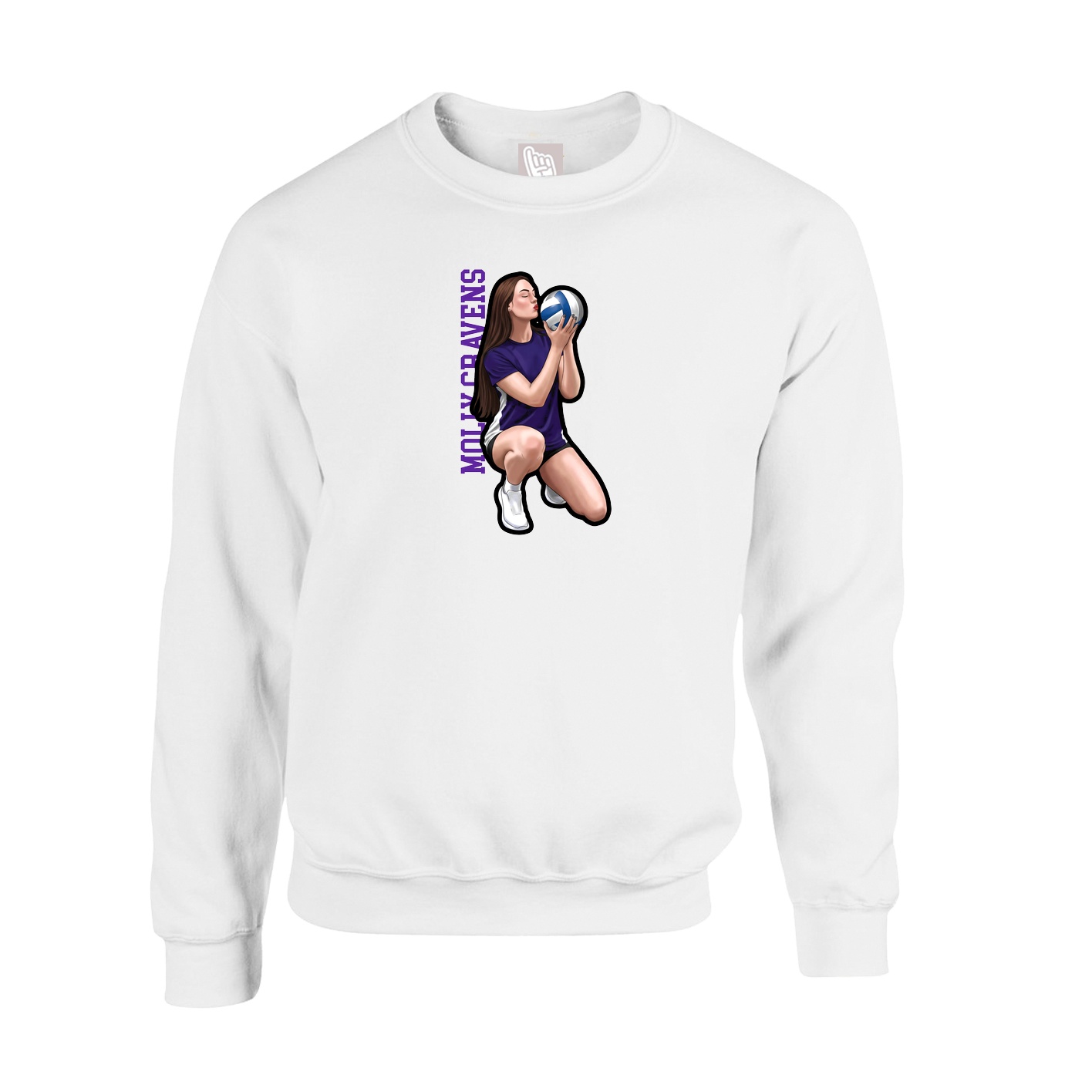 Fleece Crew — Name Vertical in White