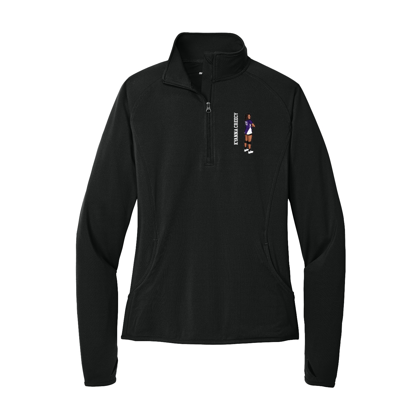 Women's Q-Zip Pullover — Name Vertical in Black