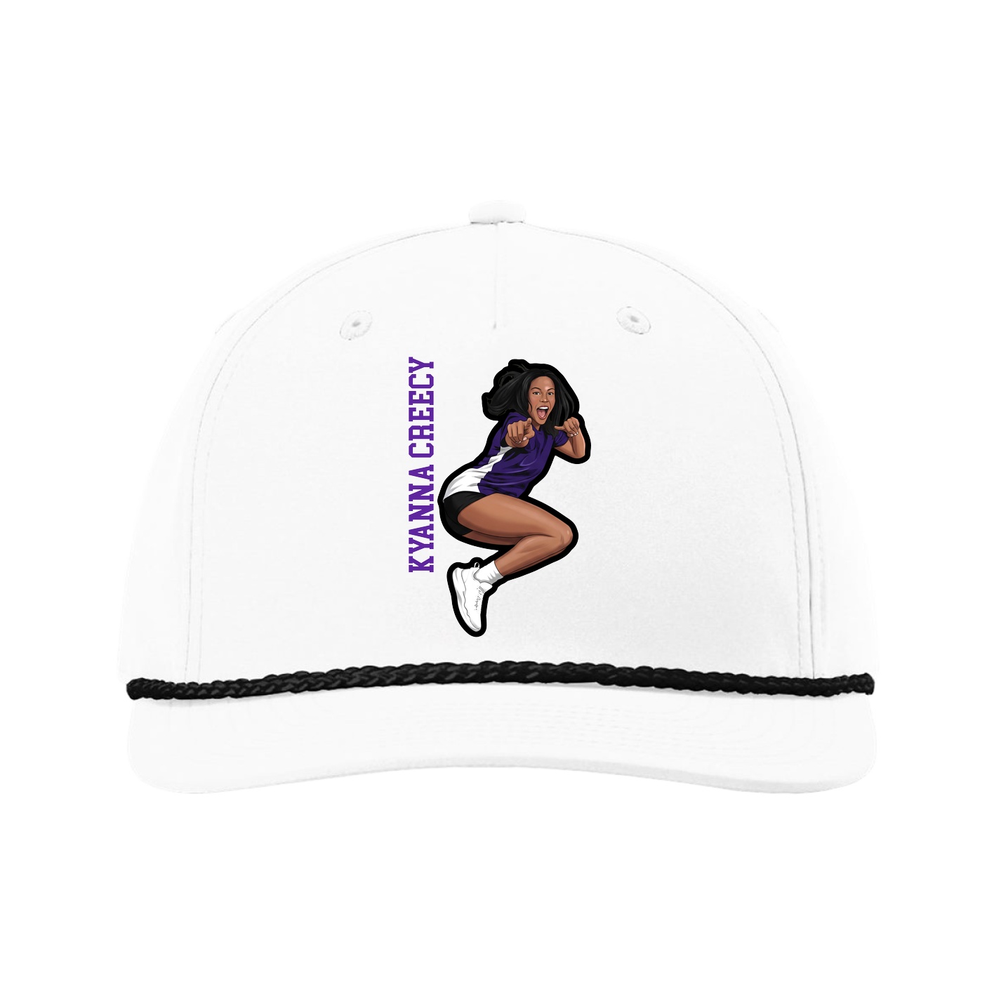 Five-Panel Classic Rope Cap — Name Vertical in White