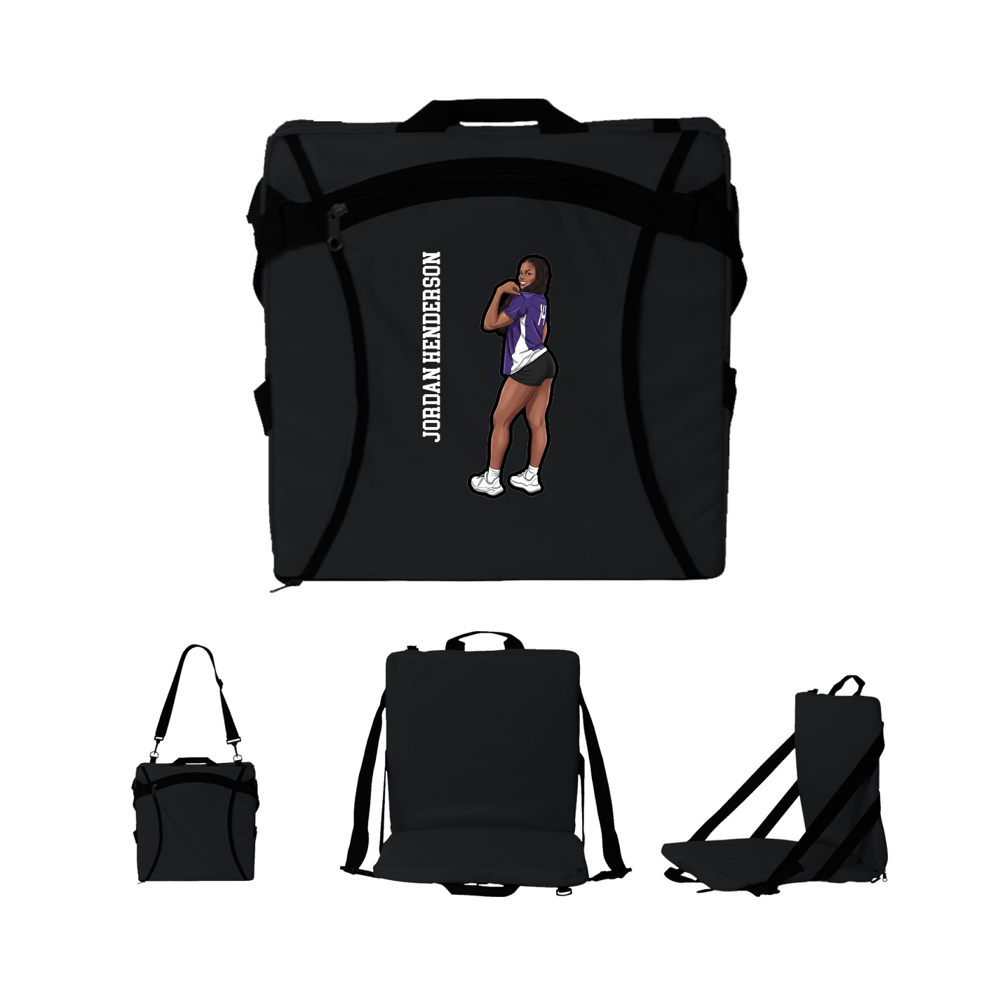 Folding Stadium Seat — Name Vertical in Black