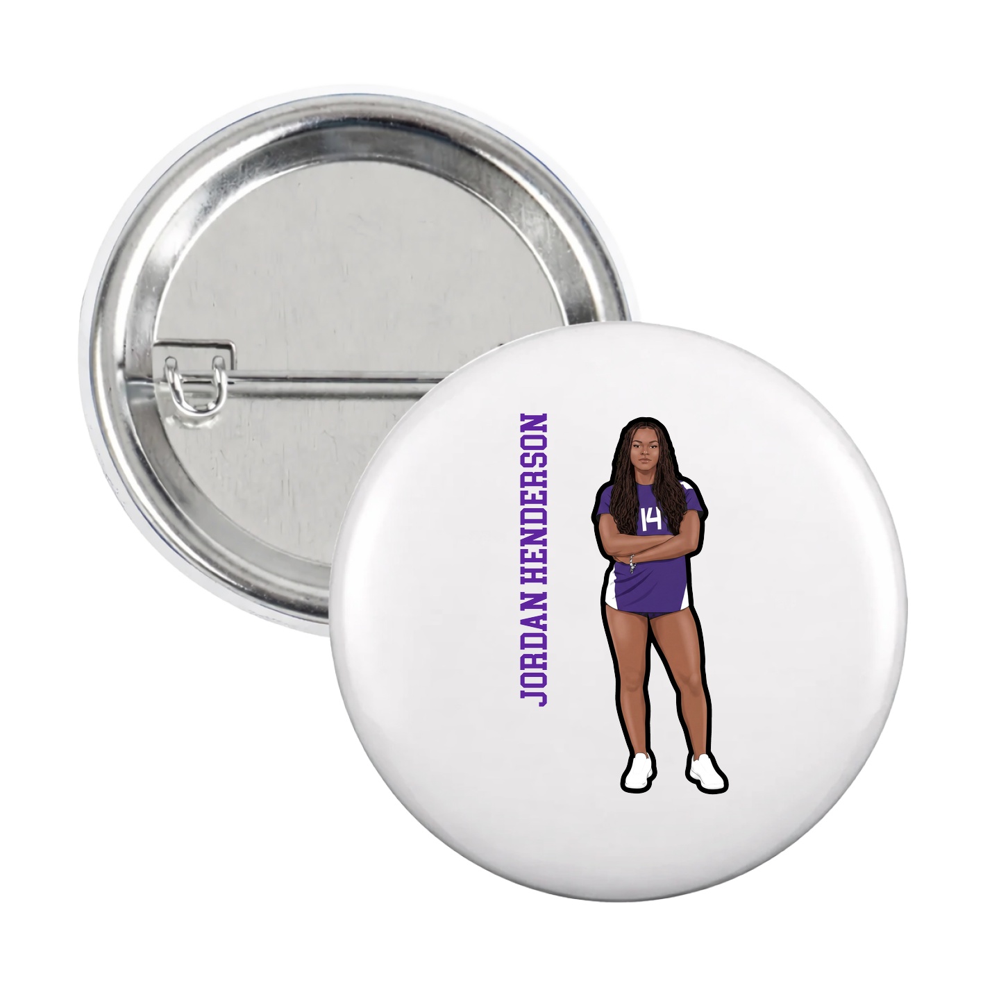 Game Day Button — Name Vertical in White