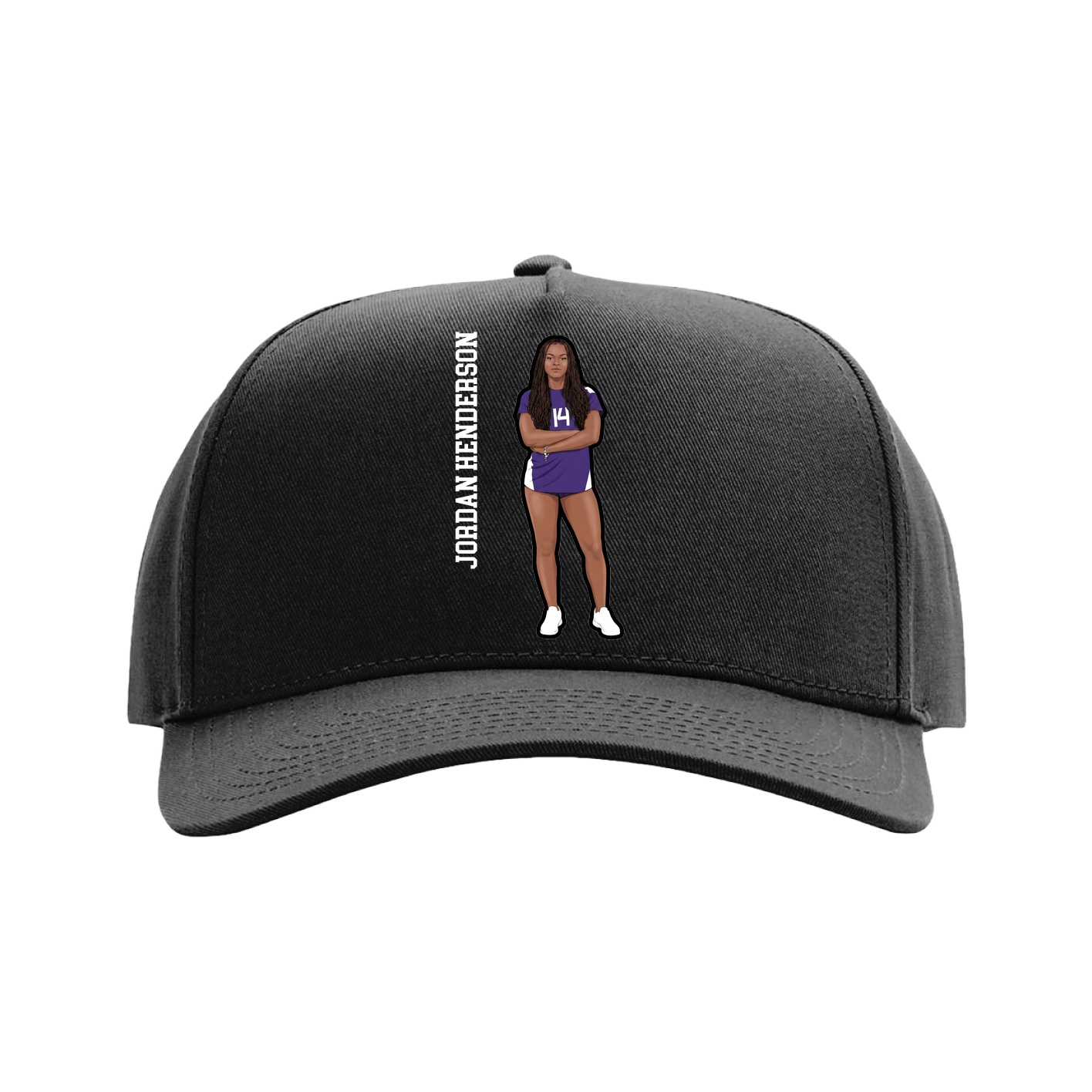 Full Fabric Five-Panel Champ Cap — Name Vertical in Black