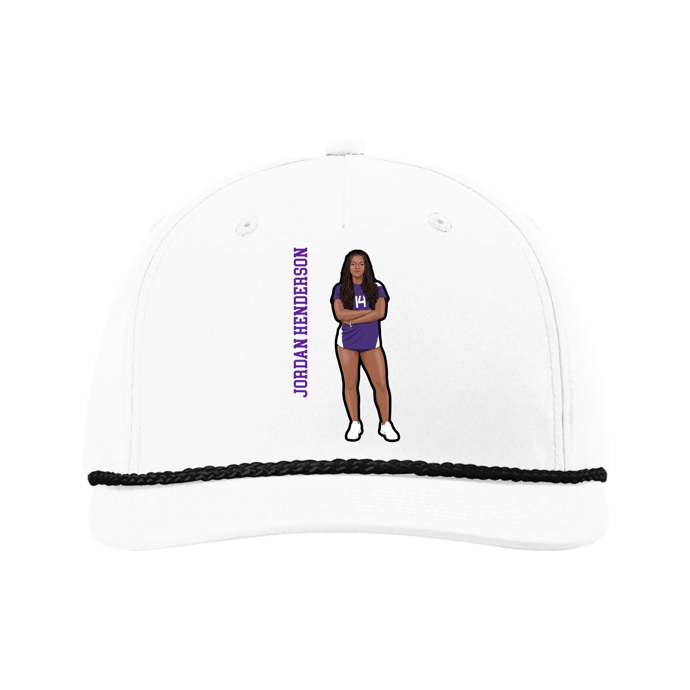 Five-Panel Classic Rope Cap — Name Vertical in White