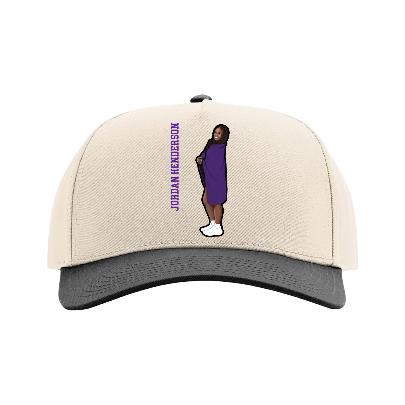 Full Fabric Five-Panel Champ Cap — Name Vertical in Cream/Black