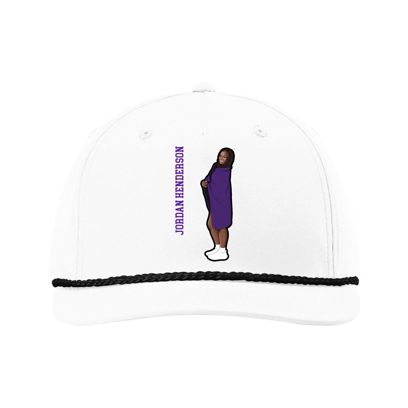 Five-Panel Classic Rope Cap — Name Vertical in White