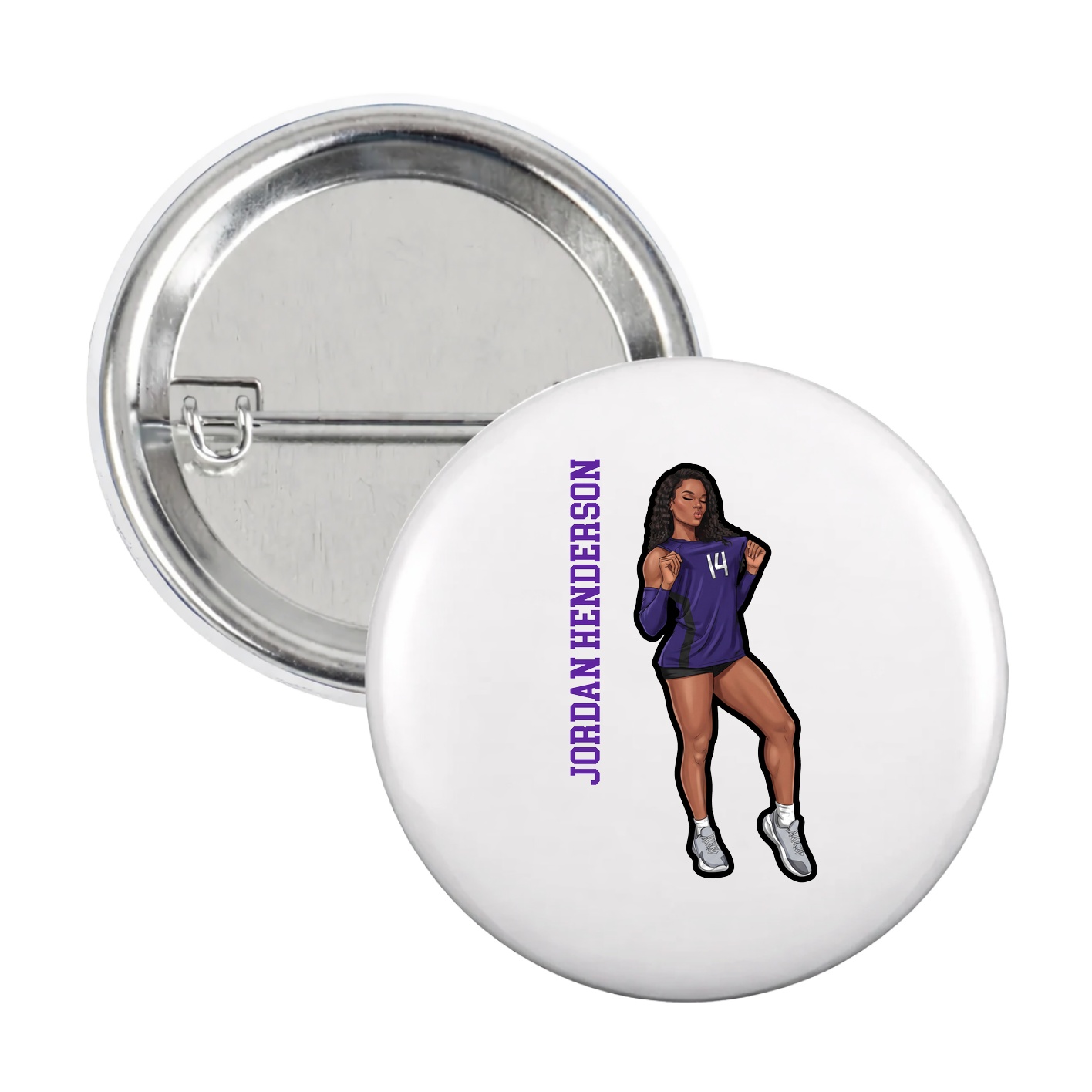 Game Day Button — Name Vertical in White