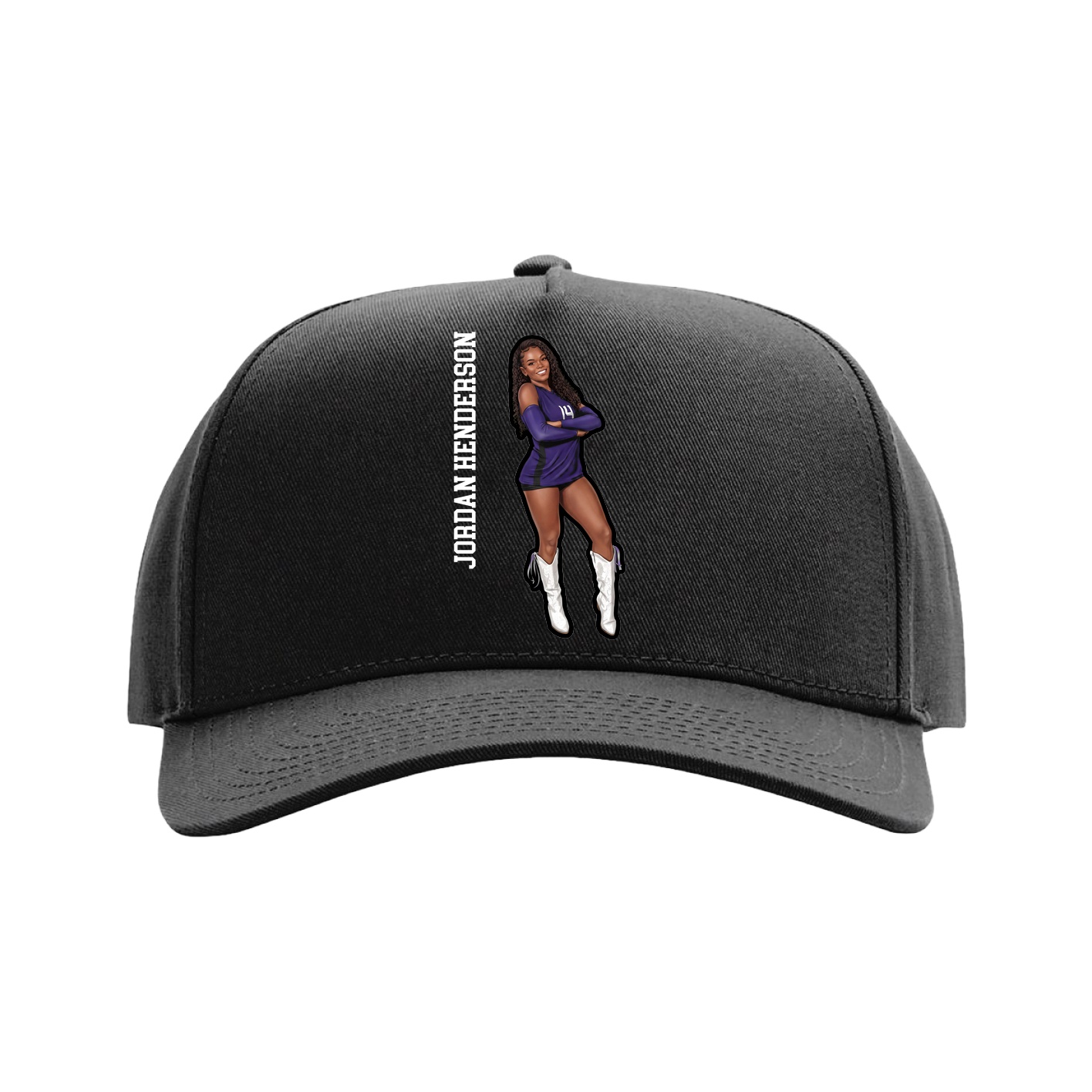 Full Fabric Five-Panel Champ Cap — Name Vertical in Black