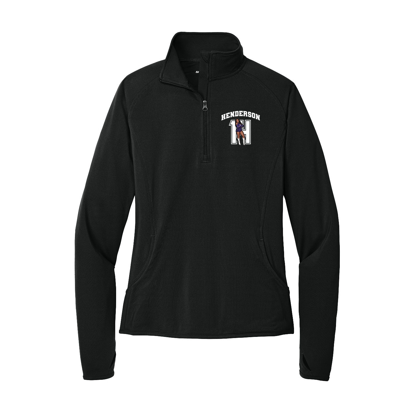 Women's Q-Zip Pullover — Number in Black
