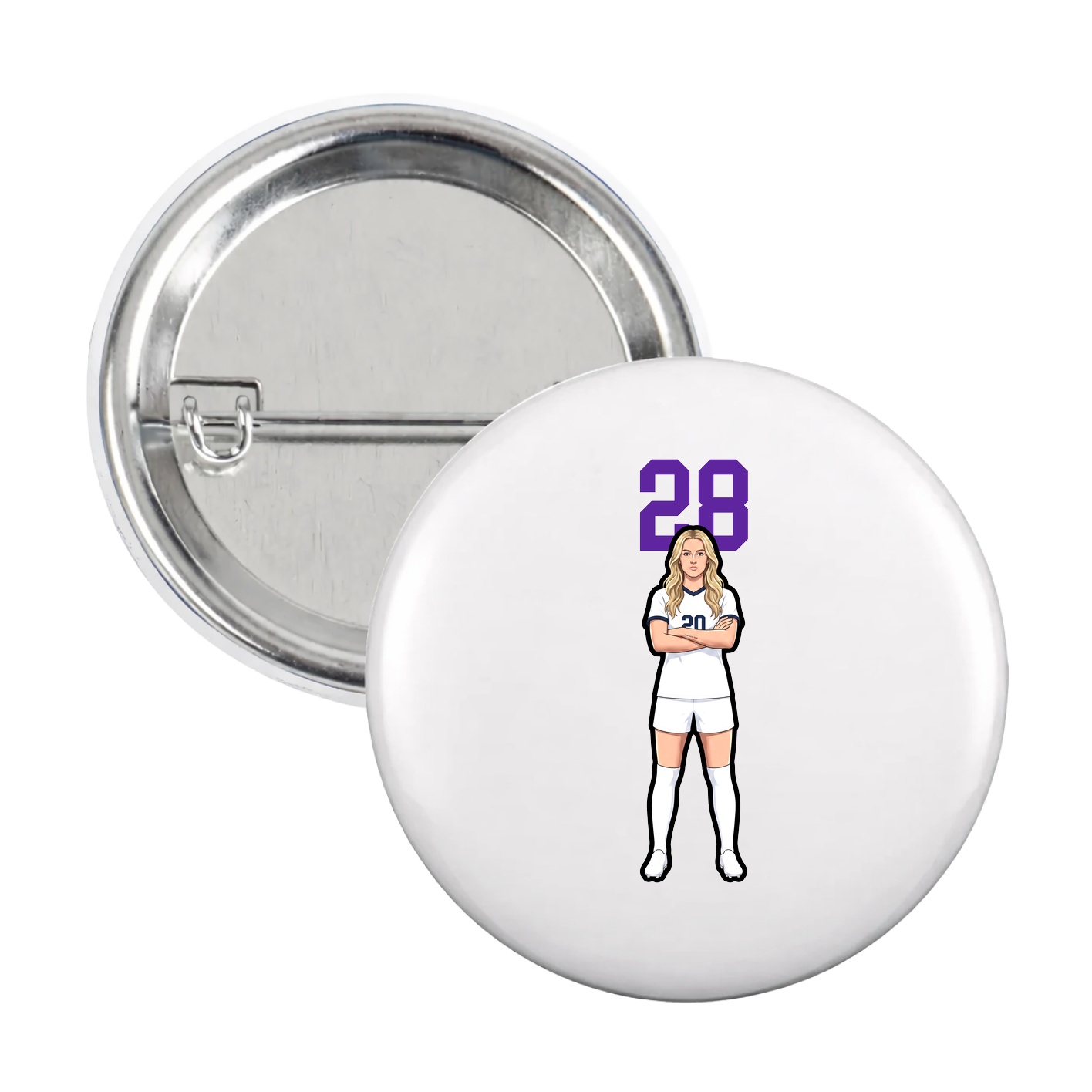 Game Day Button — Number Top in White