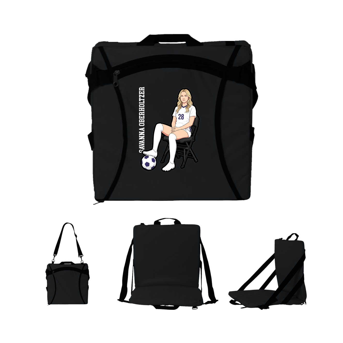 Folding Stadium Seat — Name Vertical in Black