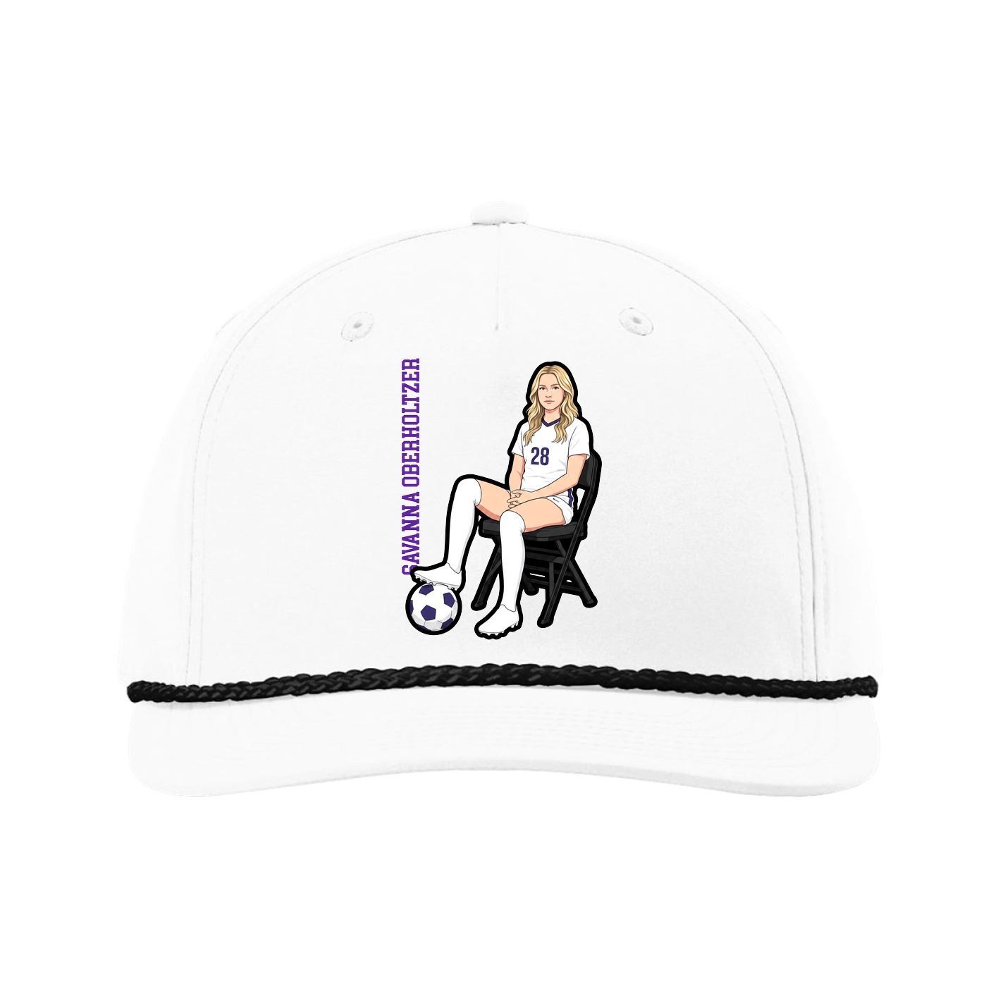 Five-Panel Classic Rope Cap — Name Vertical in White