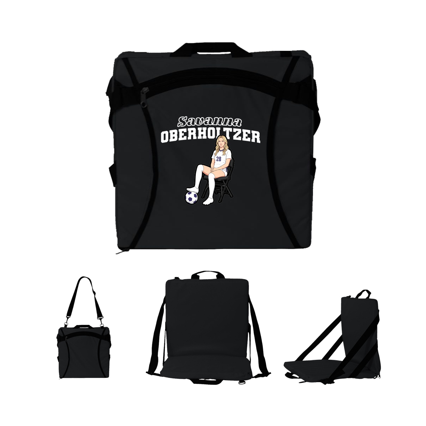 Folding Stadium Seat — Name Arch in Black