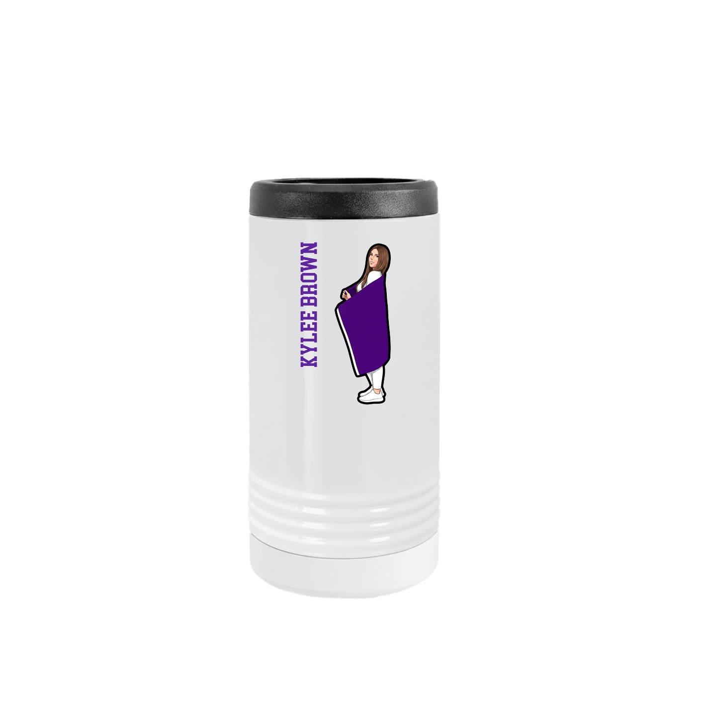 Slim Beverage Holder — Name Vertical in White