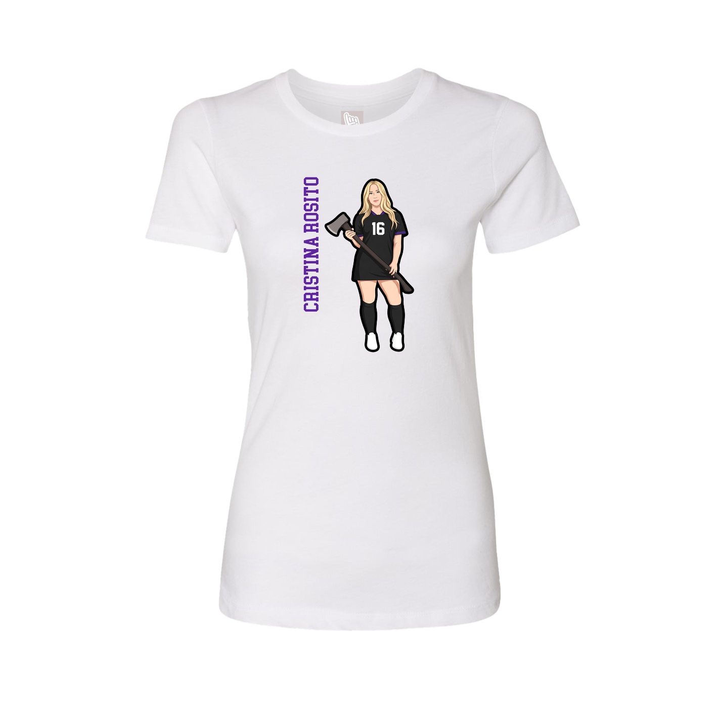 Fitted Women's Tee — Name Vertical in White