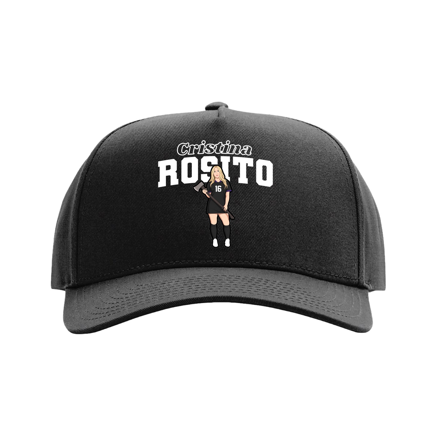Full Fabric Five-Panel Champ Cap — Name Arch in Black
