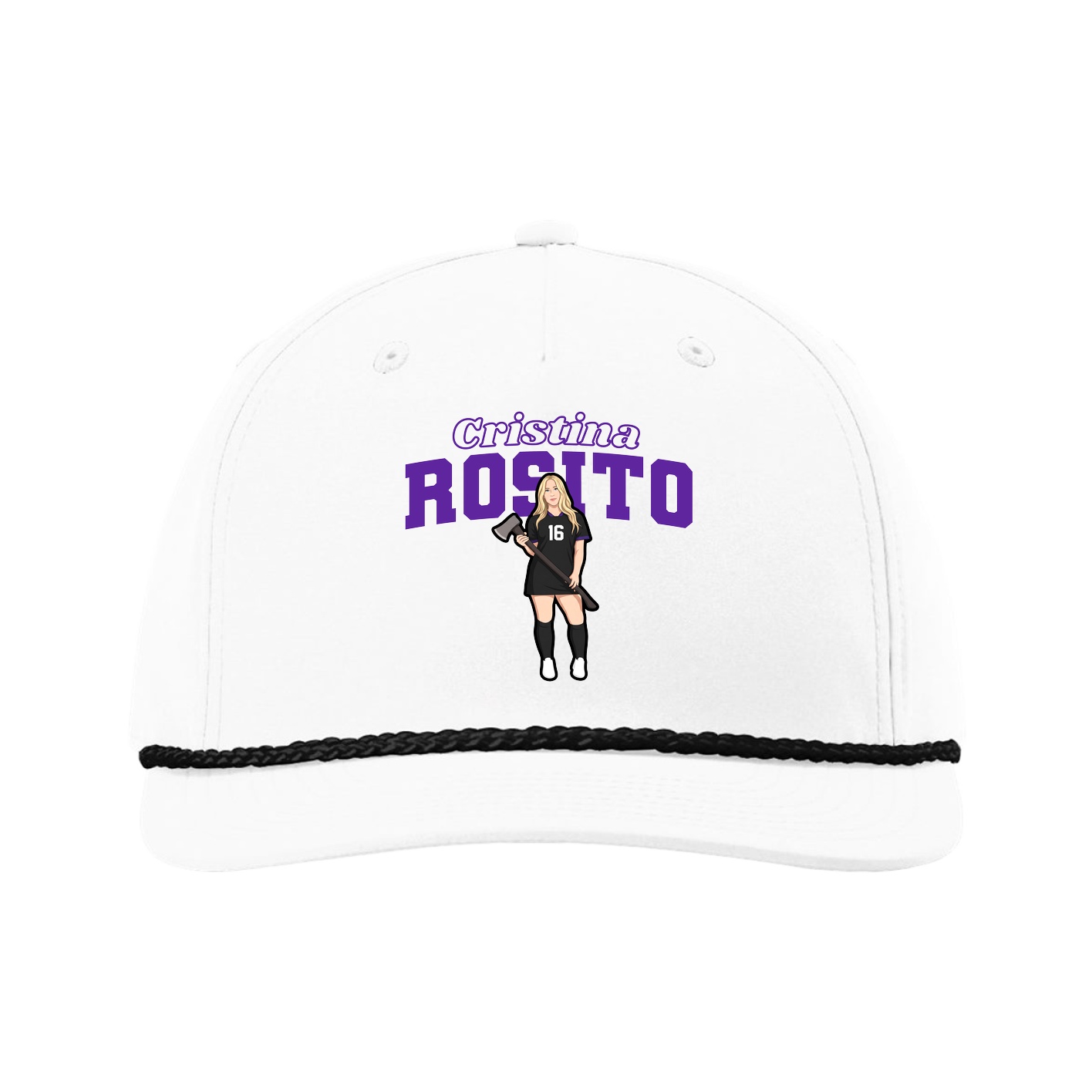 Five-Panel Classic Rope Cap — Name Arch in White