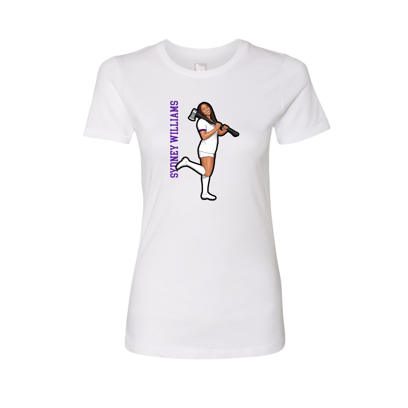 Fitted Women's Tee — Name Vertical in White
