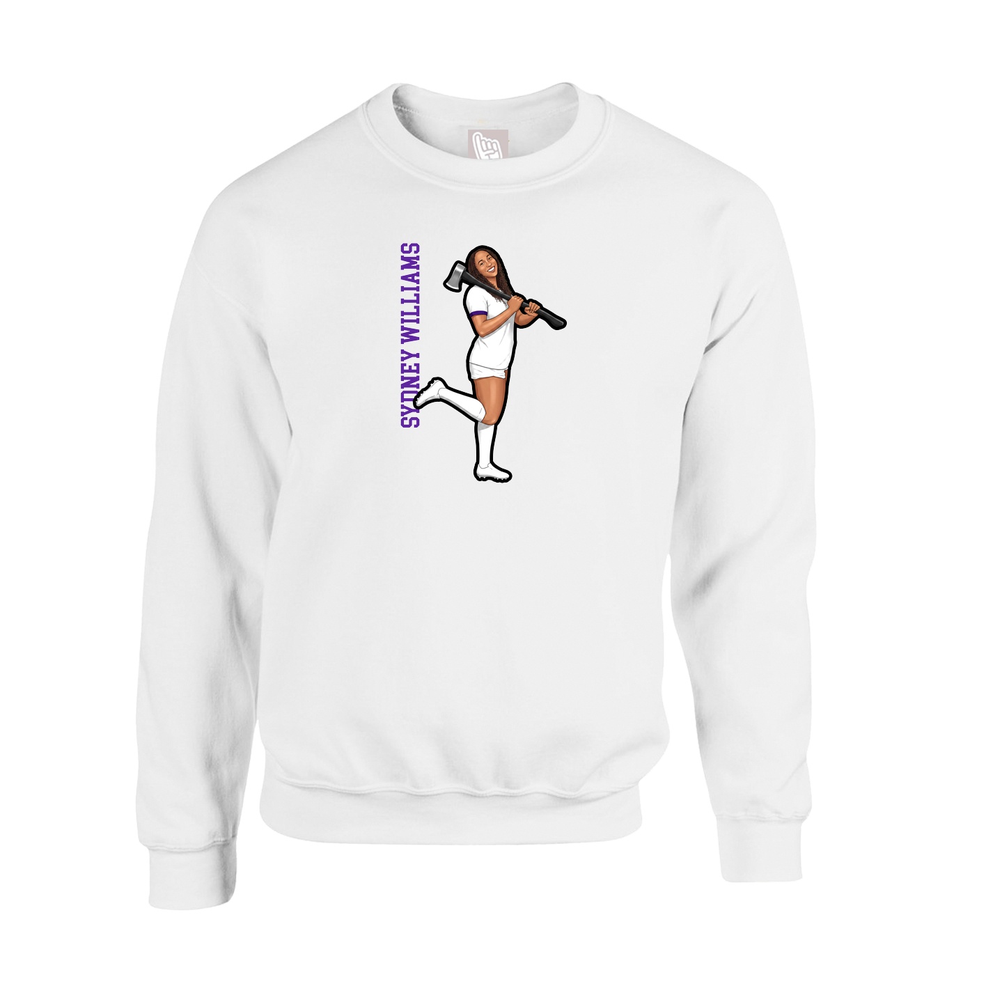 Fleece Crew — Name Vertical in White