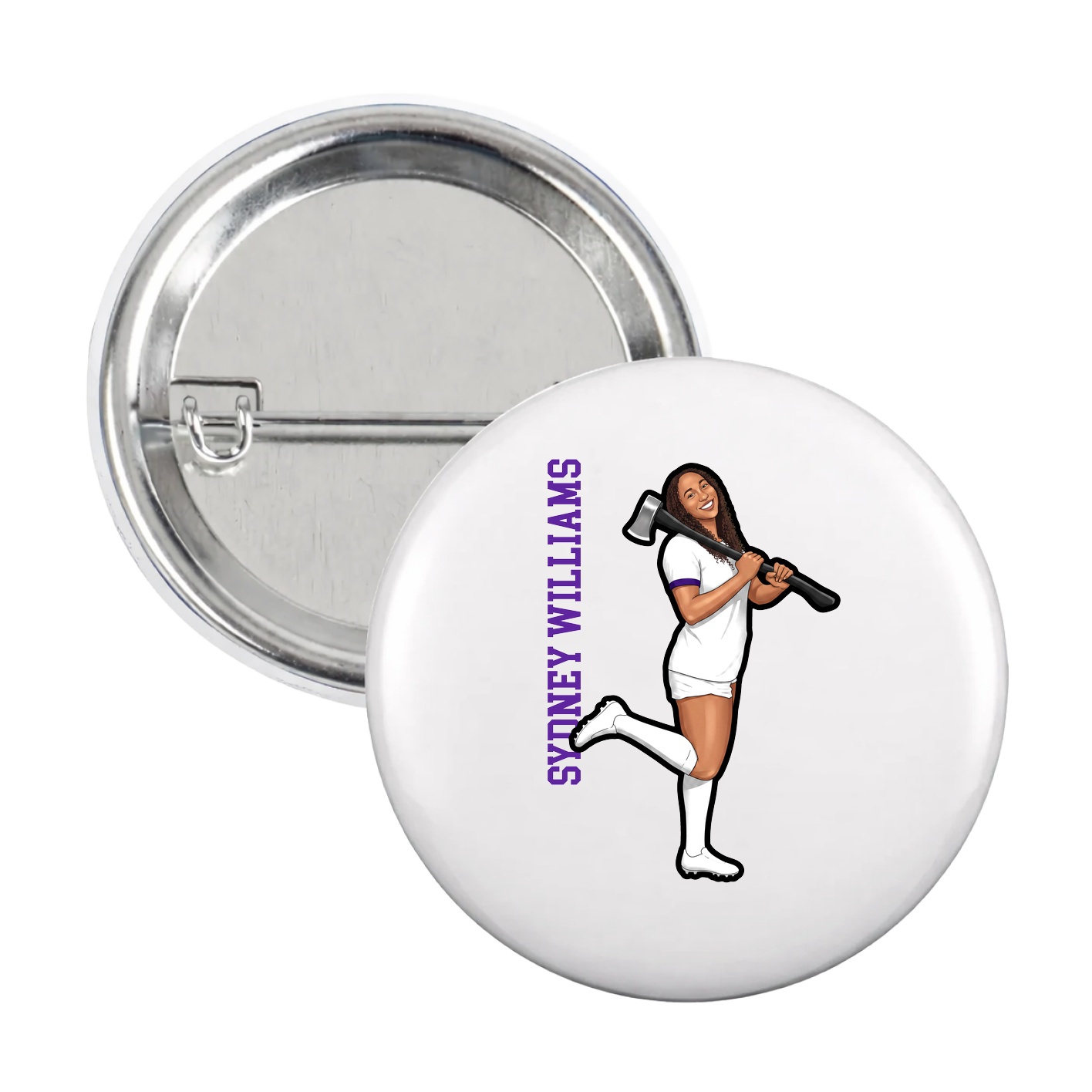 Game Day Button — Name Vertical in White