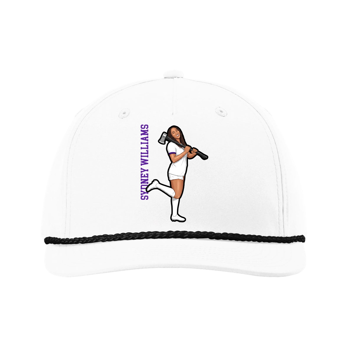 Five-Panel Classic Rope Cap — Name Vertical in White