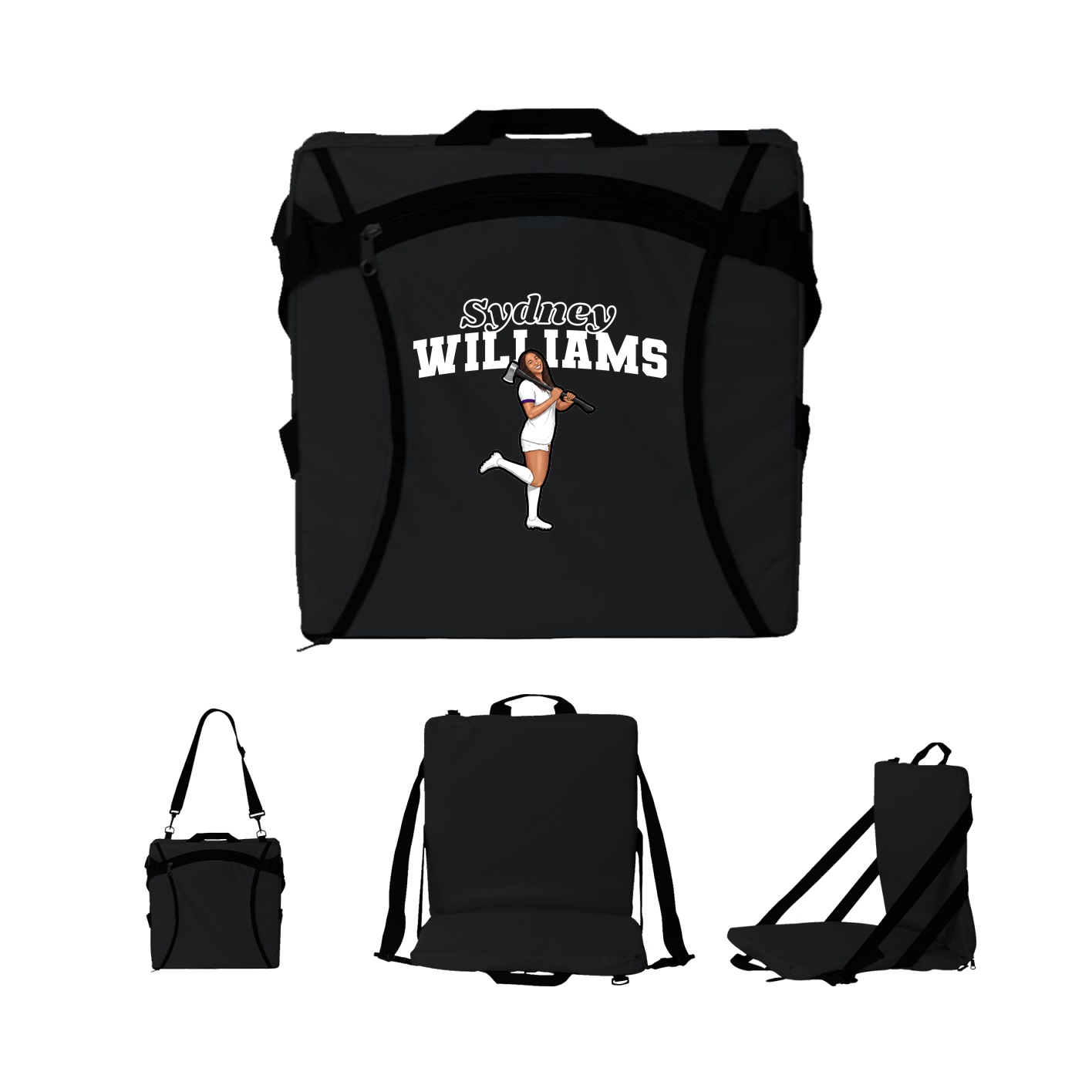 Folding Stadium Seat — Name Arch in Black