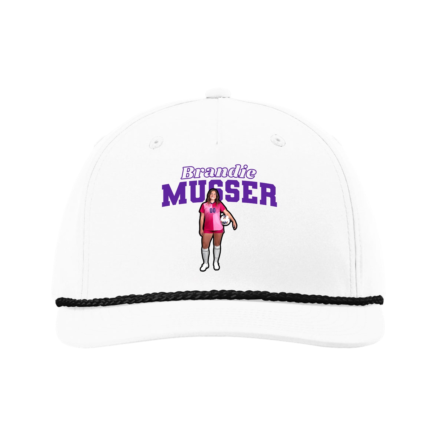 Five-Panel Classic Rope Cap — Name Arch in White