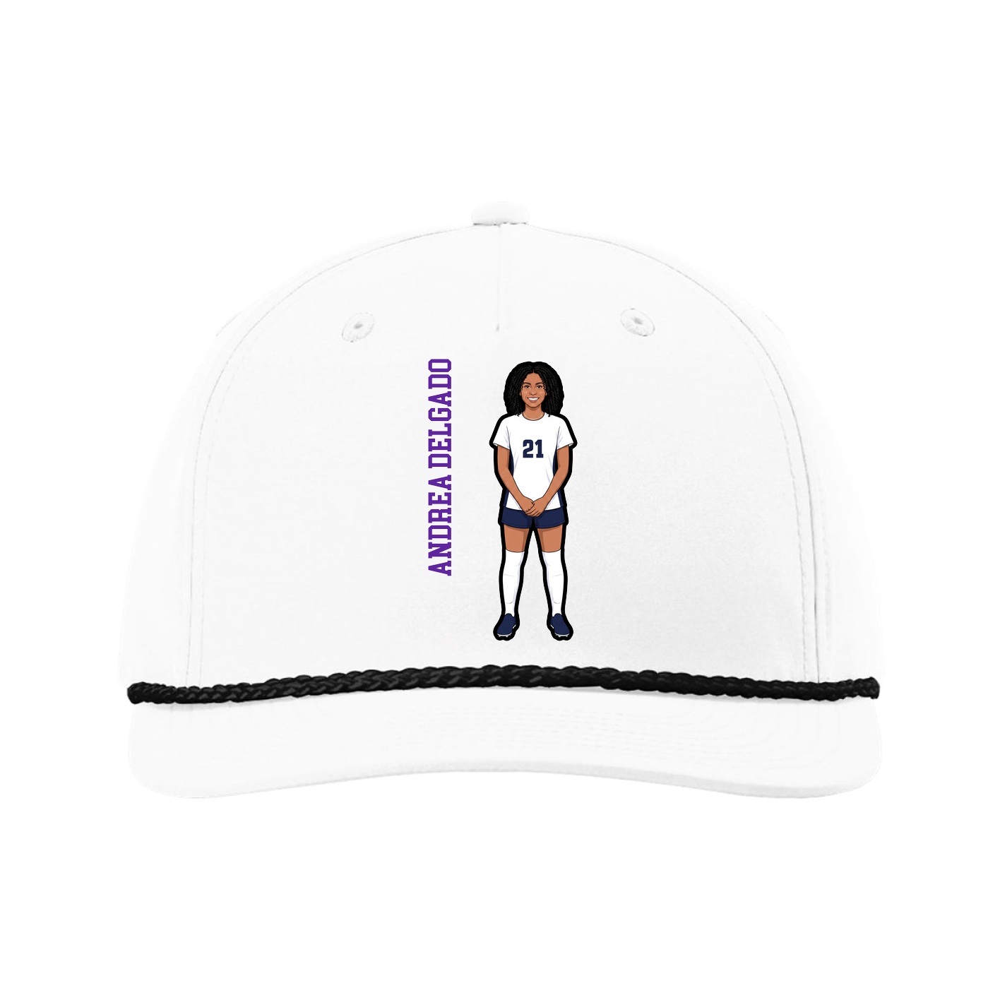 Five-Panel Classic Rope Cap — Name Vertical in White