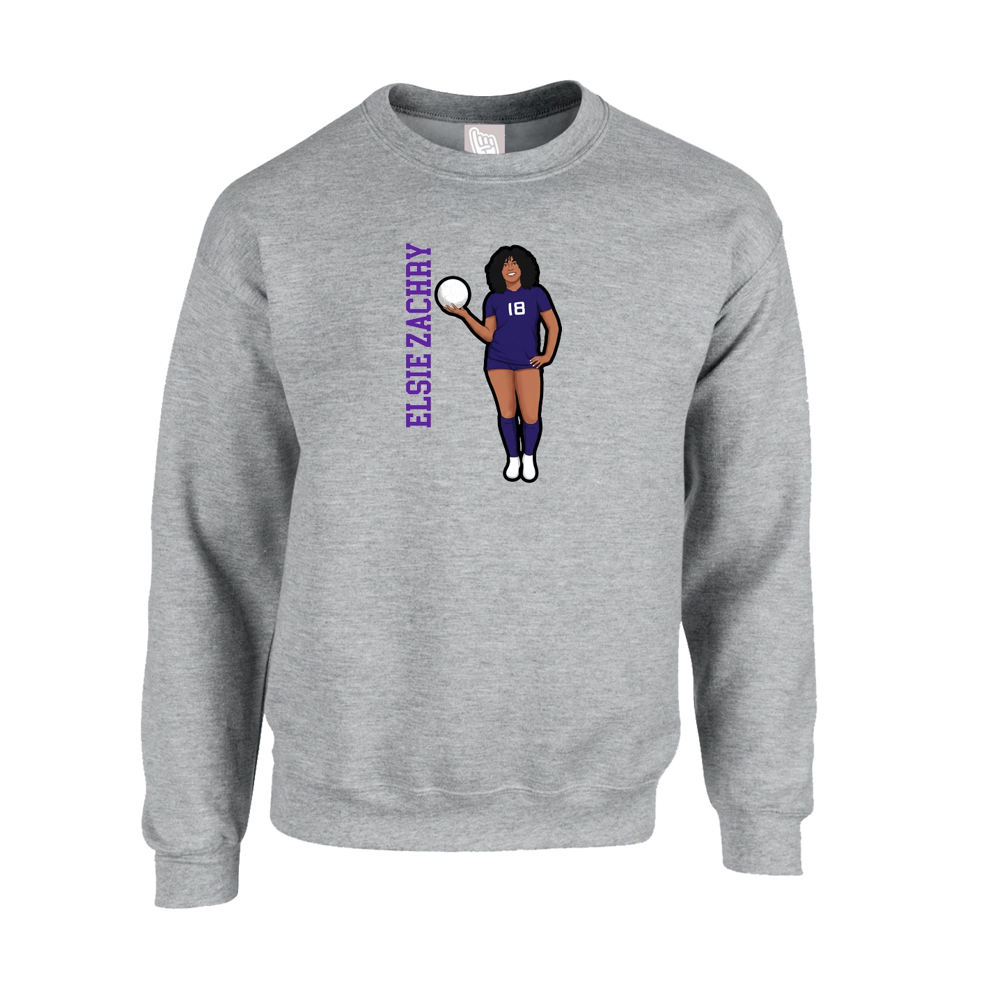 Fleece Crew — Name Vertical in Grey