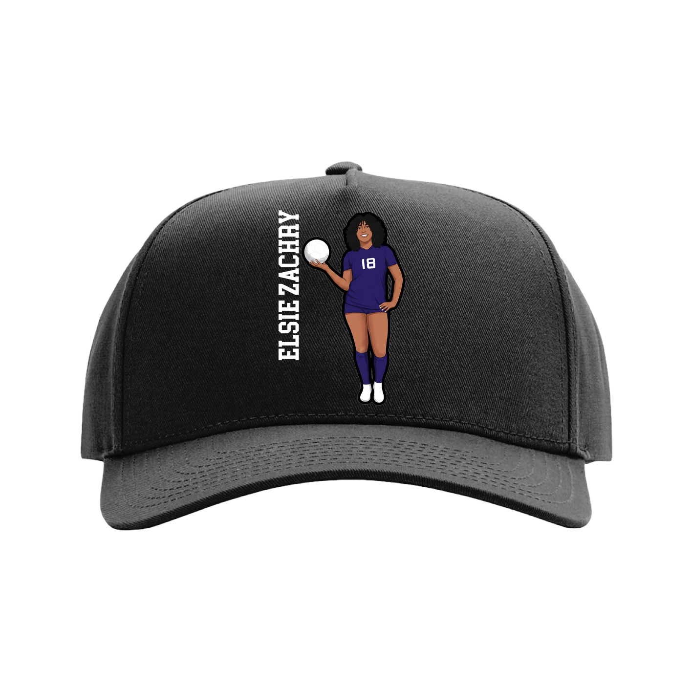 Full Fabric Five-Panel Champ Cap — Name Vertical in Black