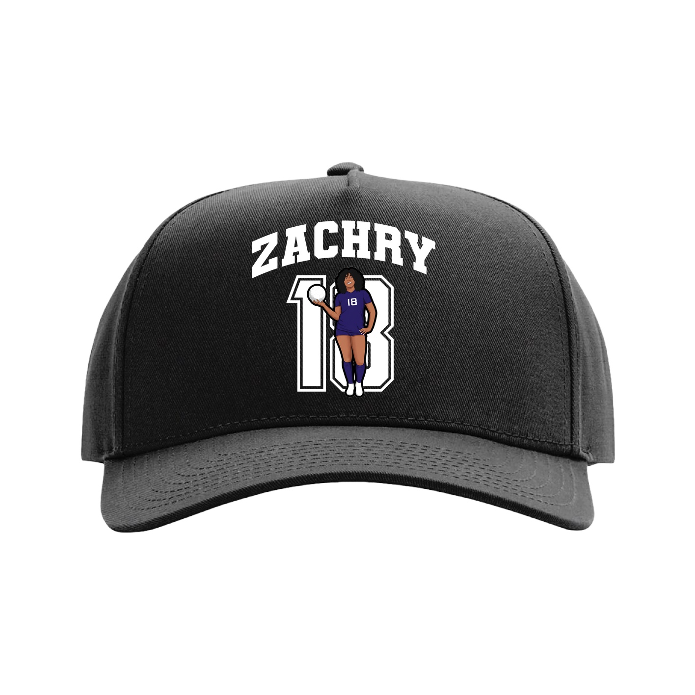 Full Fabric Five-Panel Champ Cap — Number in Black