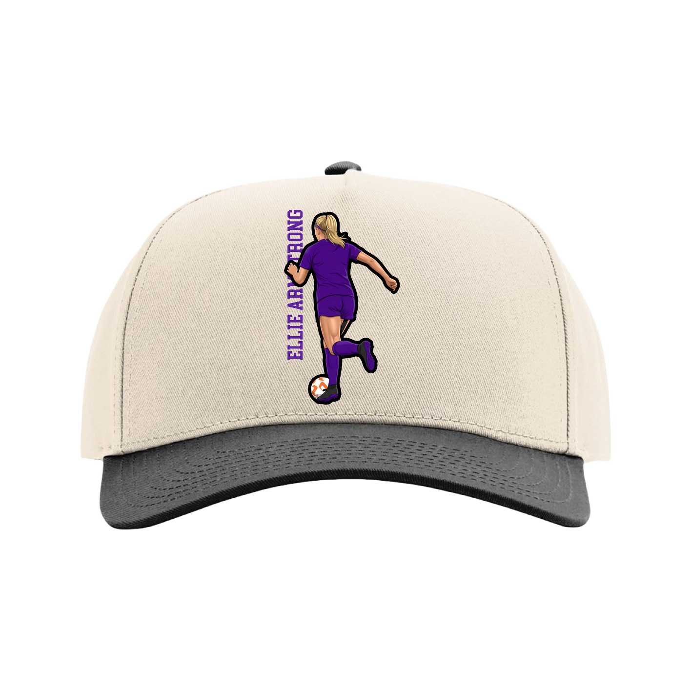 Full Fabric Five-Panel Champ Cap — Name Vertical in Cream/Black