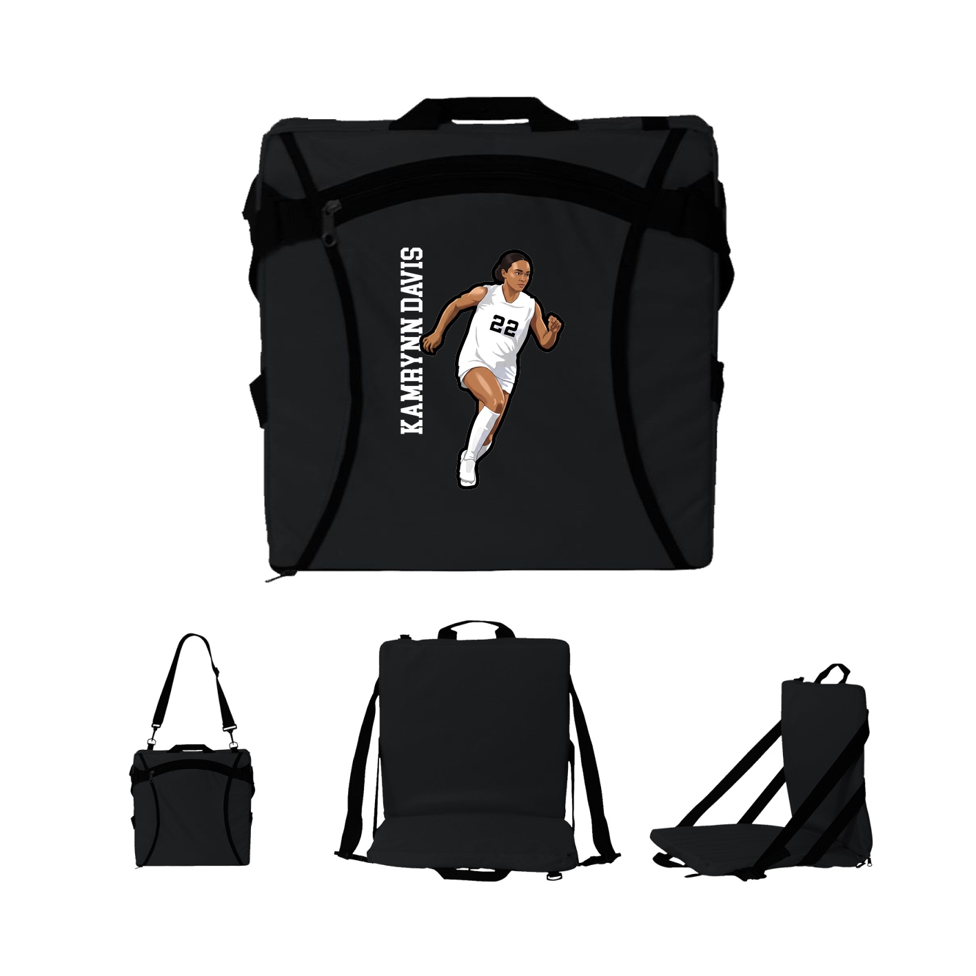 Folding Stadium Seat — Name Vertical in Black