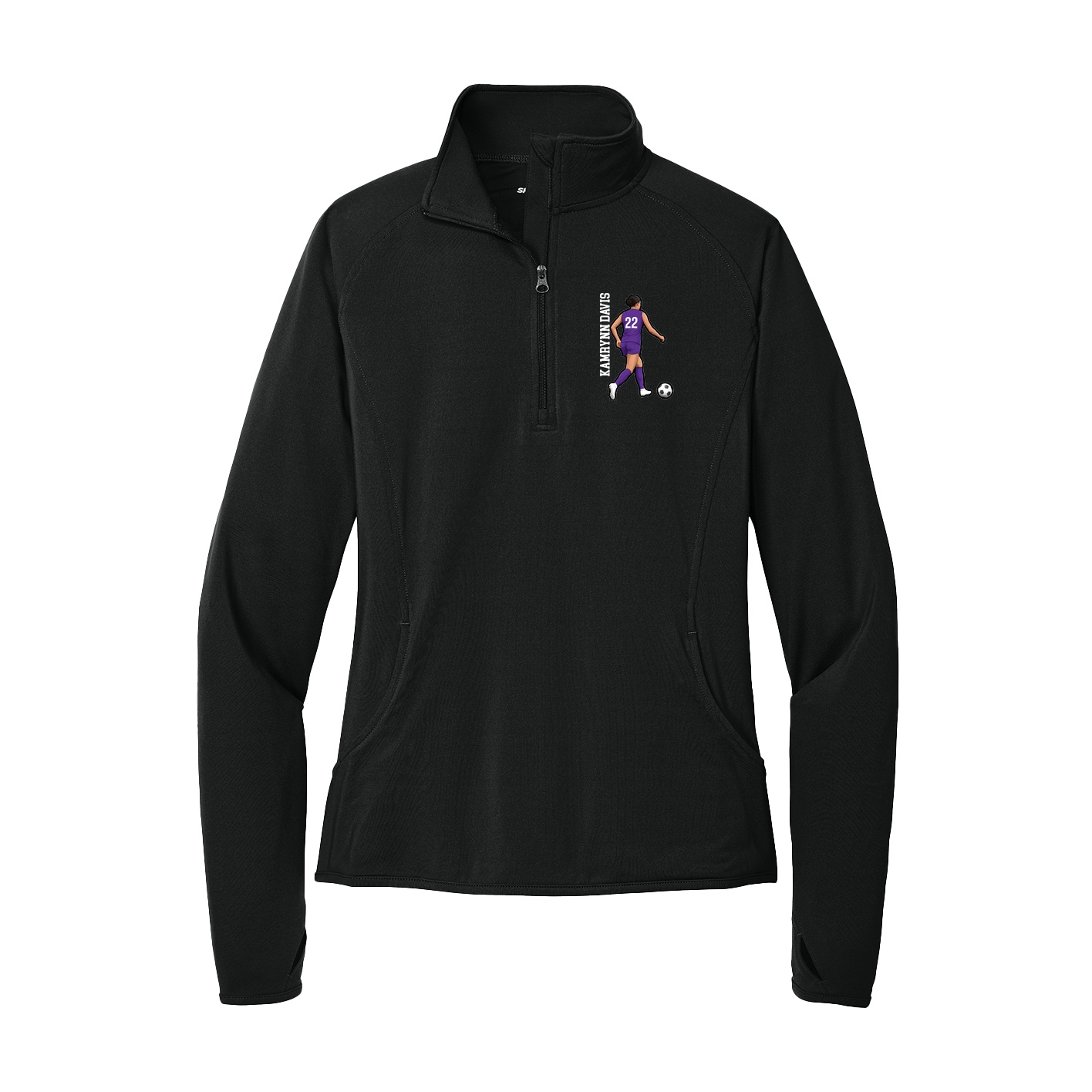 Women's Q-Zip Pullover — Name Vertical in Black