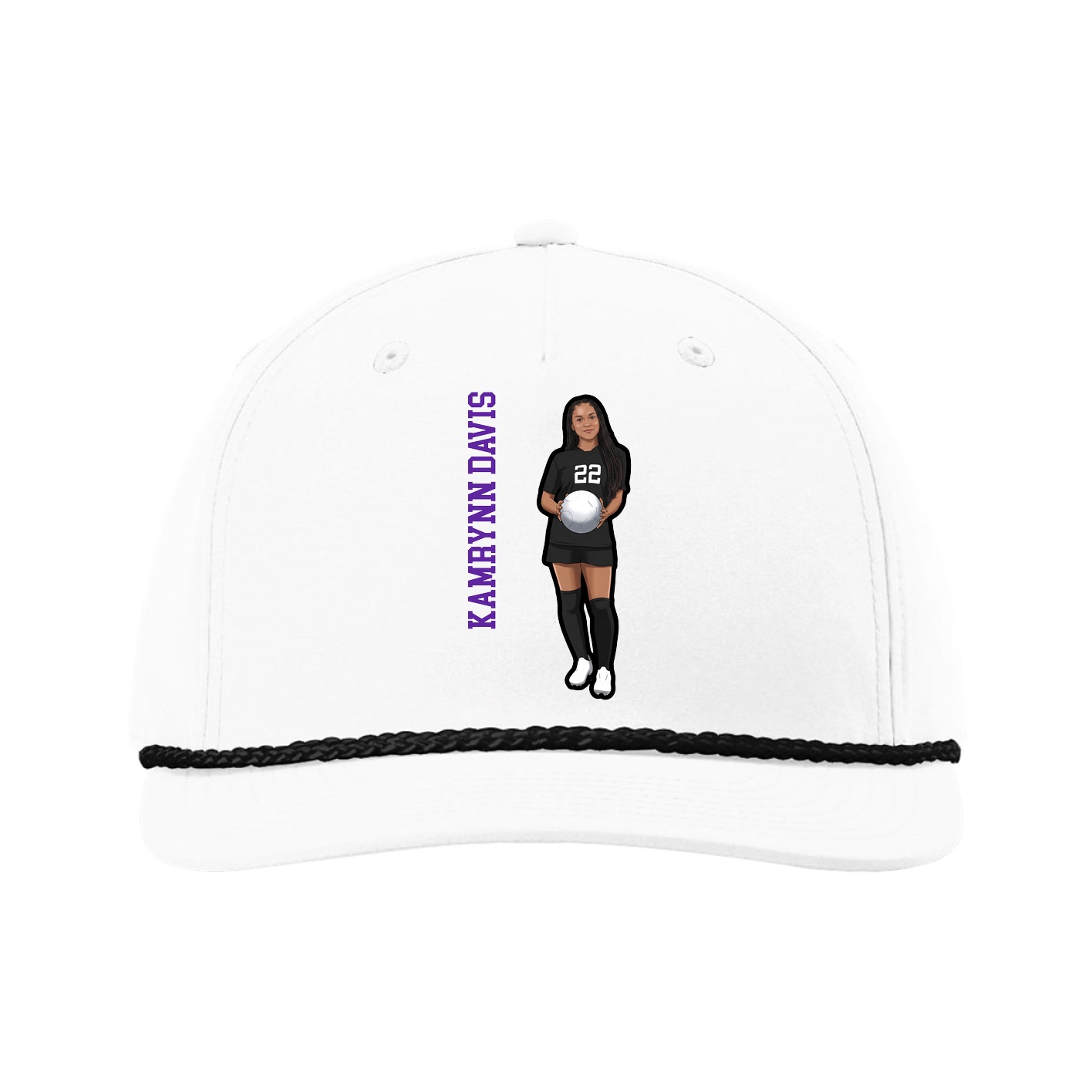 Five-Panel Classic Rope Cap — Name Vertical in White